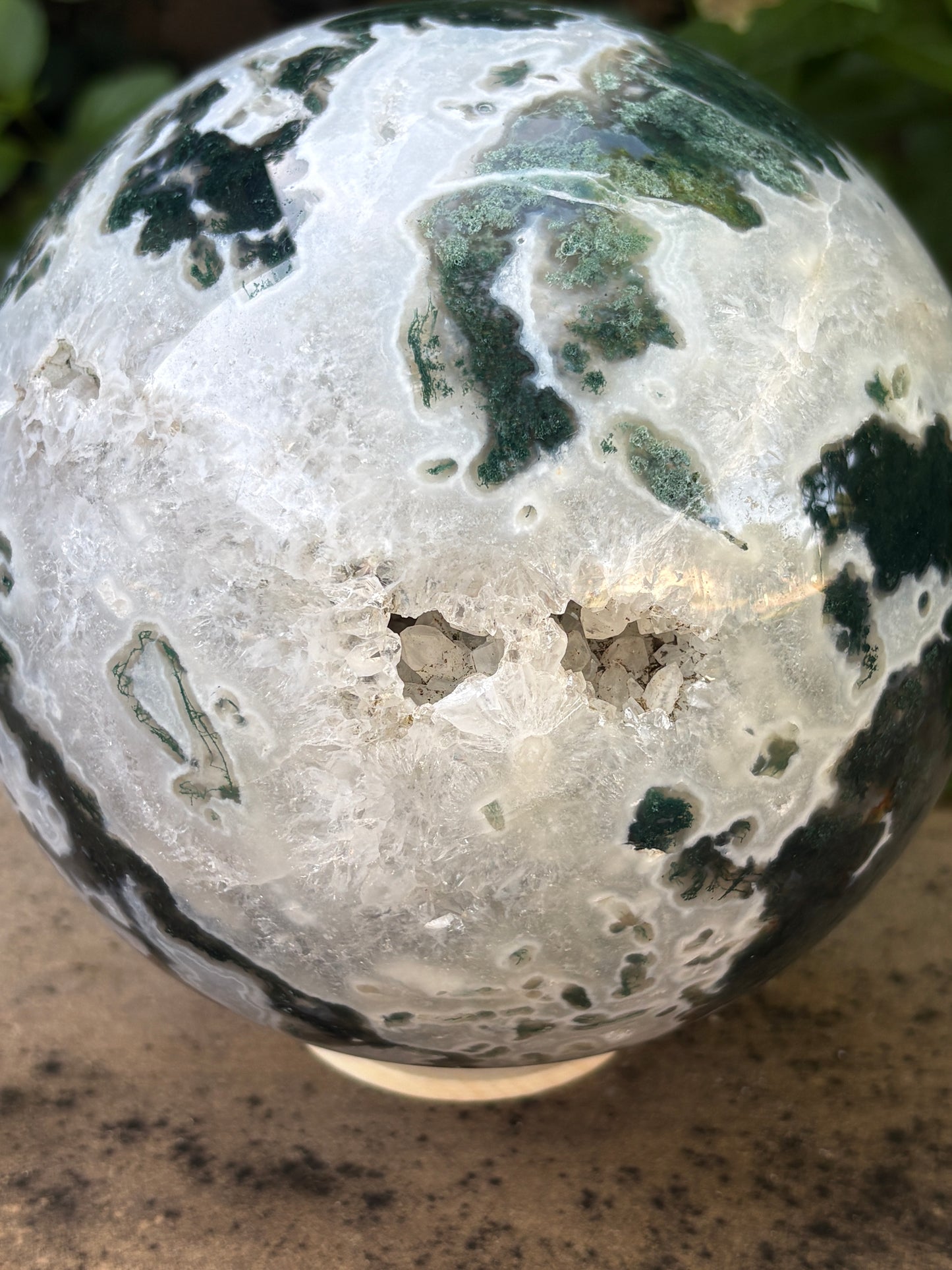 Massive 10 lb. Moss Agate Sphere with Druzy Caverns -  Growth • Grounding • Abundance
