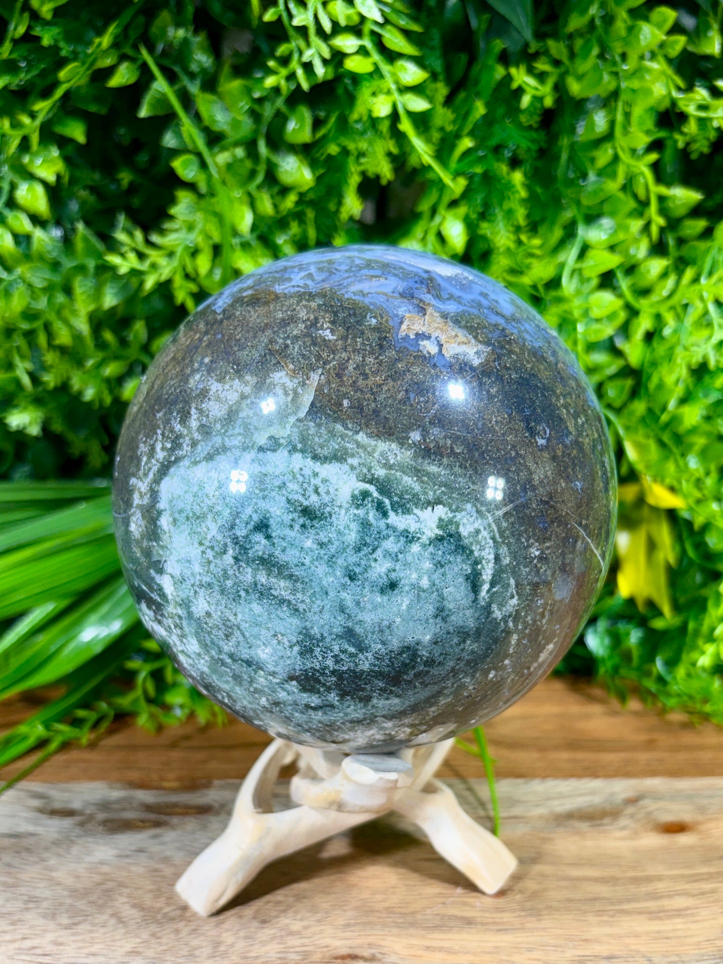 Large Moss Agate Sphere 107mm - 4.28 lbs. - Growth • Abundance • Grounding