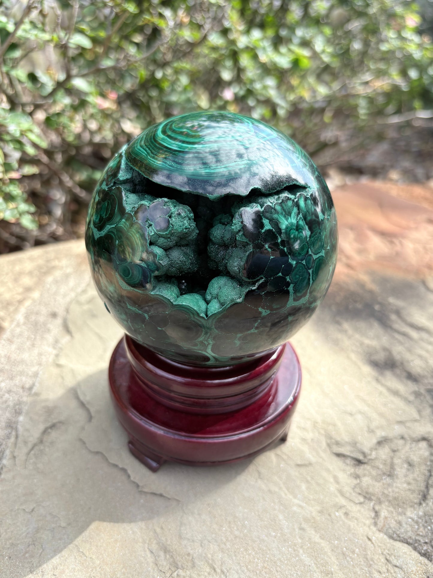 Collector-Grade Malachite Sphere with Natural Druzy Cavern & Ancient Power | Deep Protection | Earth-Born Truth