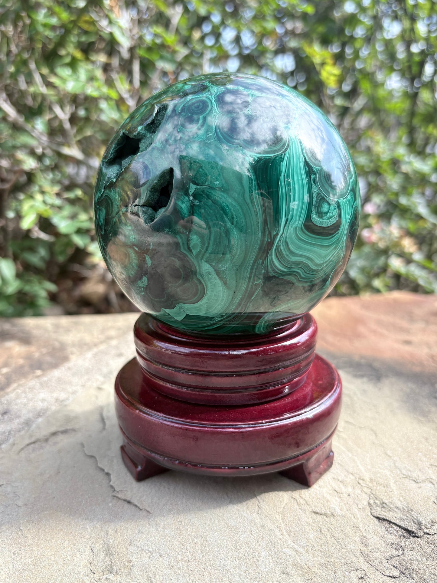 Collector-Grade Malachite Sphere with Natural Druzy Cavern & Ancient Power | Deep Protection | Earth-Born Truth