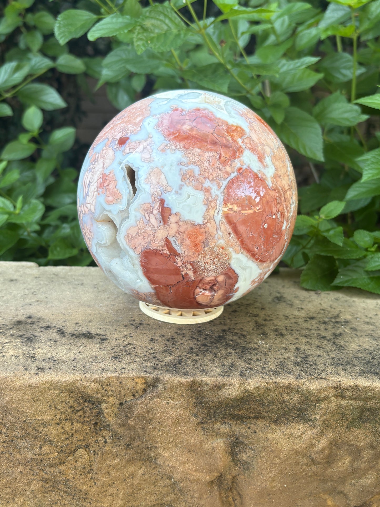 Pink Petal Agate Sphere with Druzy Caverns | 8.38 lb - Nurturing • Grounding • Emotional Balance