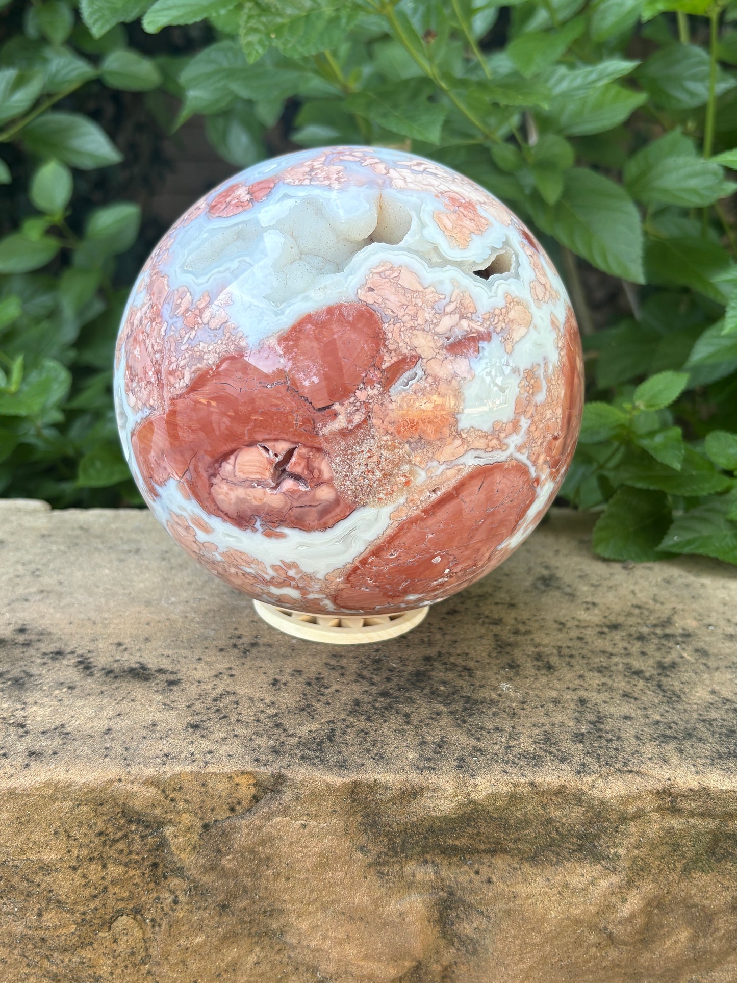 Pink Petal Agate Sphere with Druzy Caverns | 8.38 lb - Nurturing • Grounding • Emotional Balance