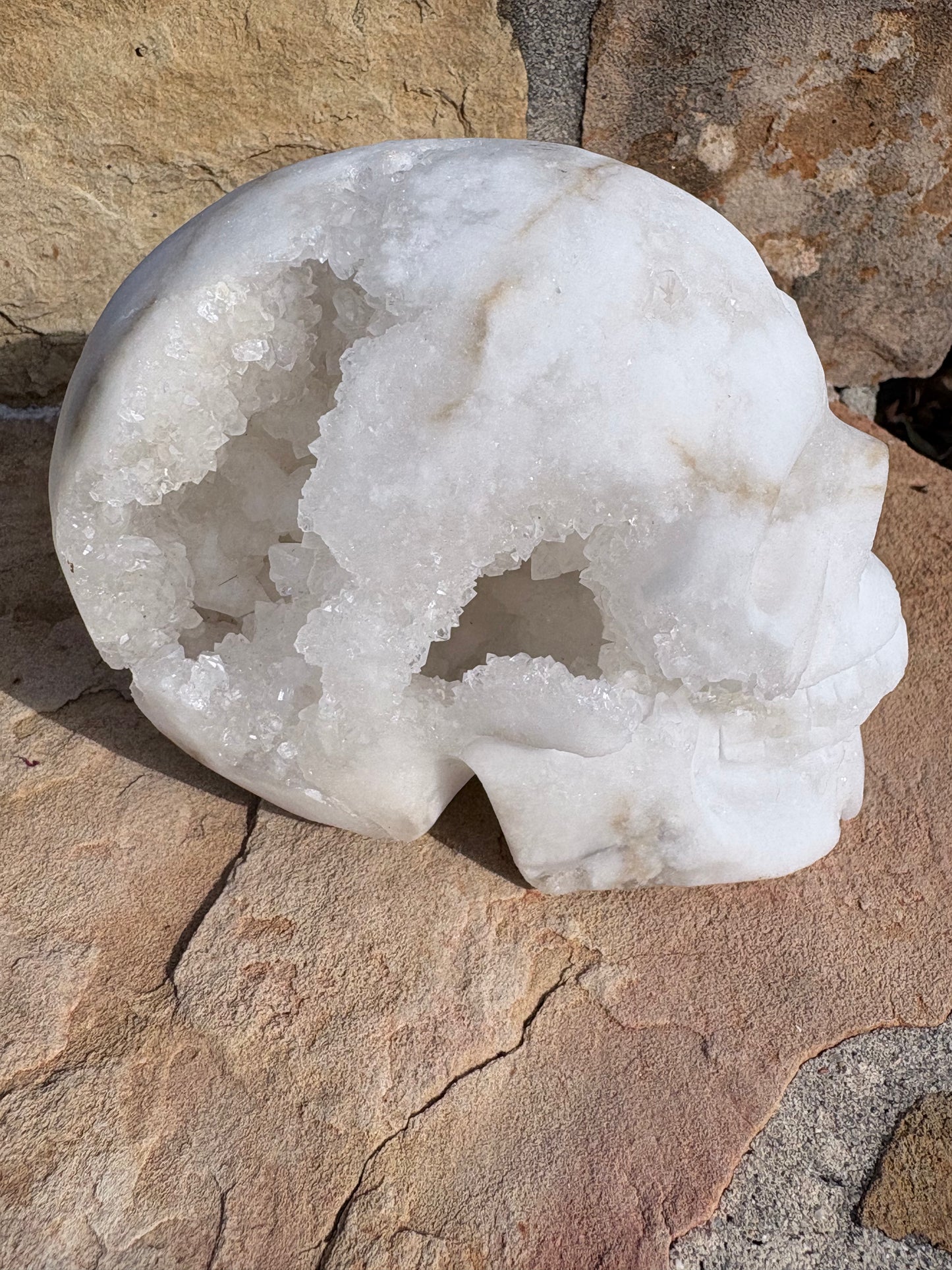White Quartz Geode Crystal Skull – Clarity • Amplification • Inner Light