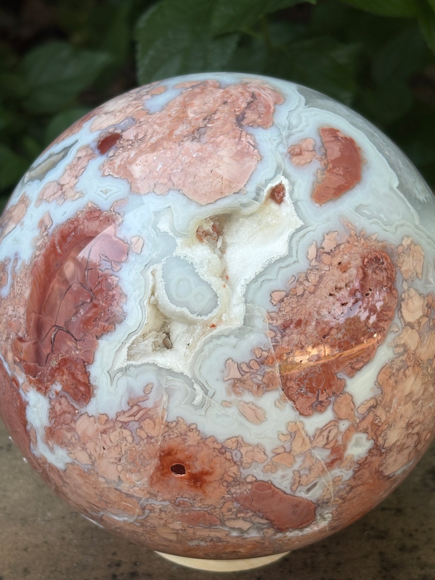 Pink Petal Agate Sphere with Druzy Caverns | 8.38 lb - Nurturing • Grounding • Emotional Balance