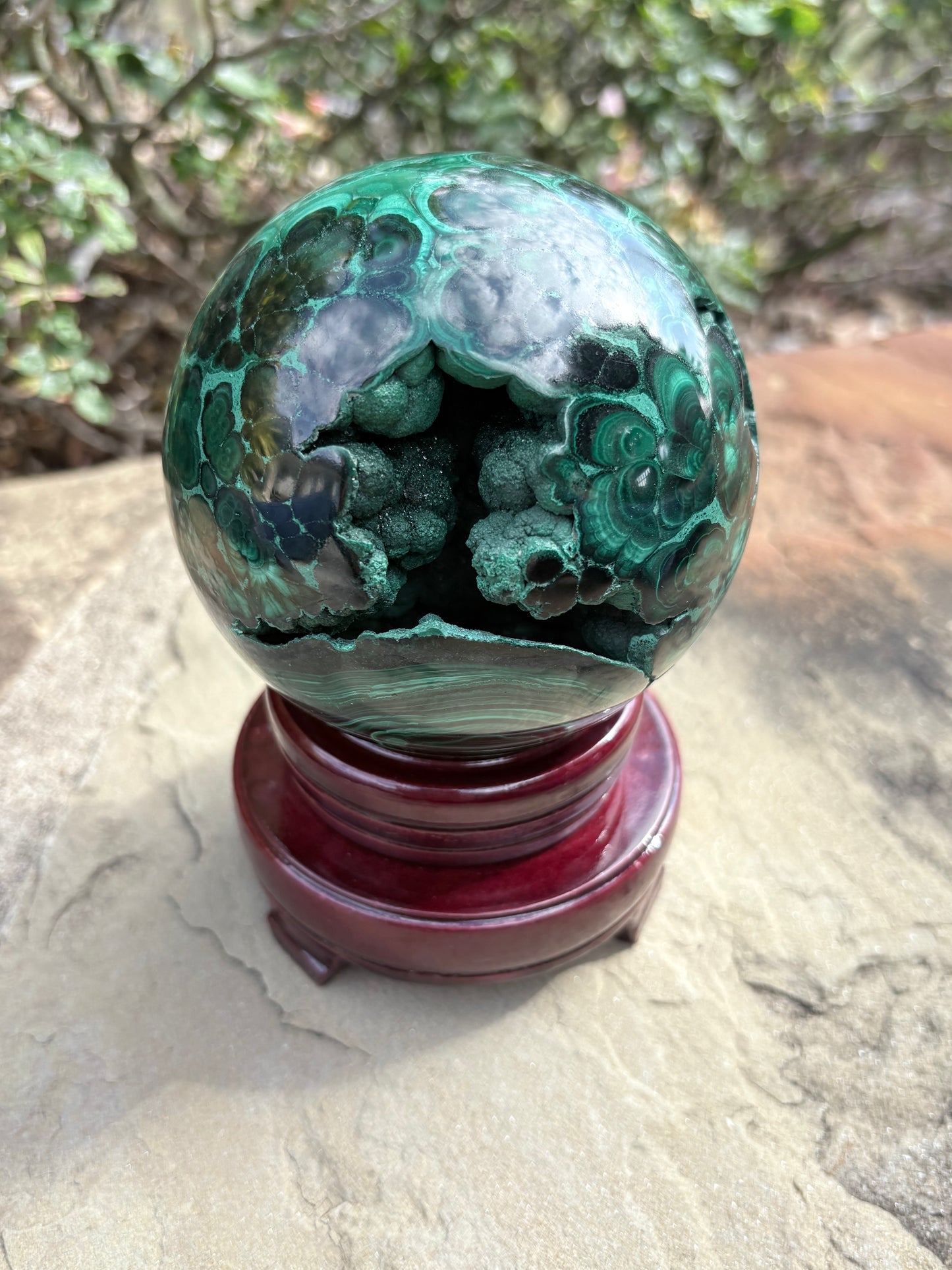 Collector-Grade Malachite Sphere with Natural Druzy Cavern & Ancient Power | Deep Protection | Earth-Born Truth