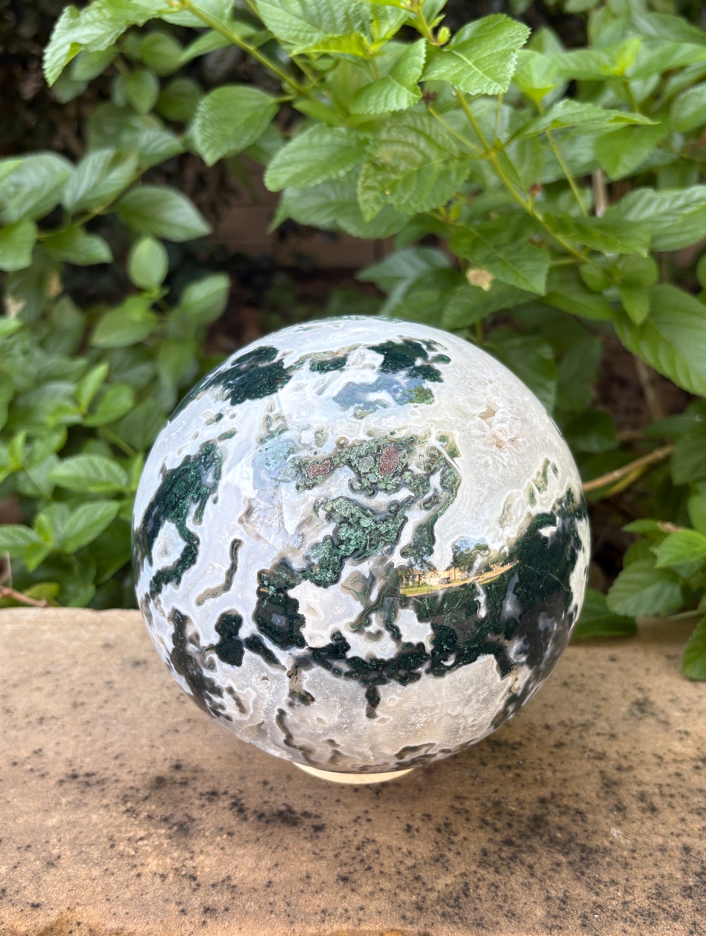Massive 10 lb. Moss Agate Sphere with Druzy Caverns -  Growth • Grounding • Abundance
