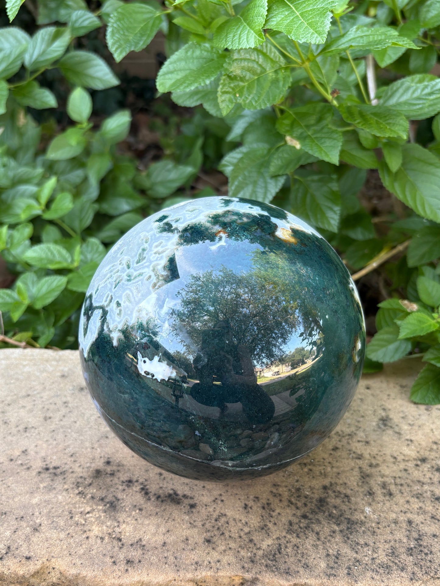 Massive 10 lb. Moss Agate Sphere with Druzy Caverns -  Growth • Grounding • Abundance