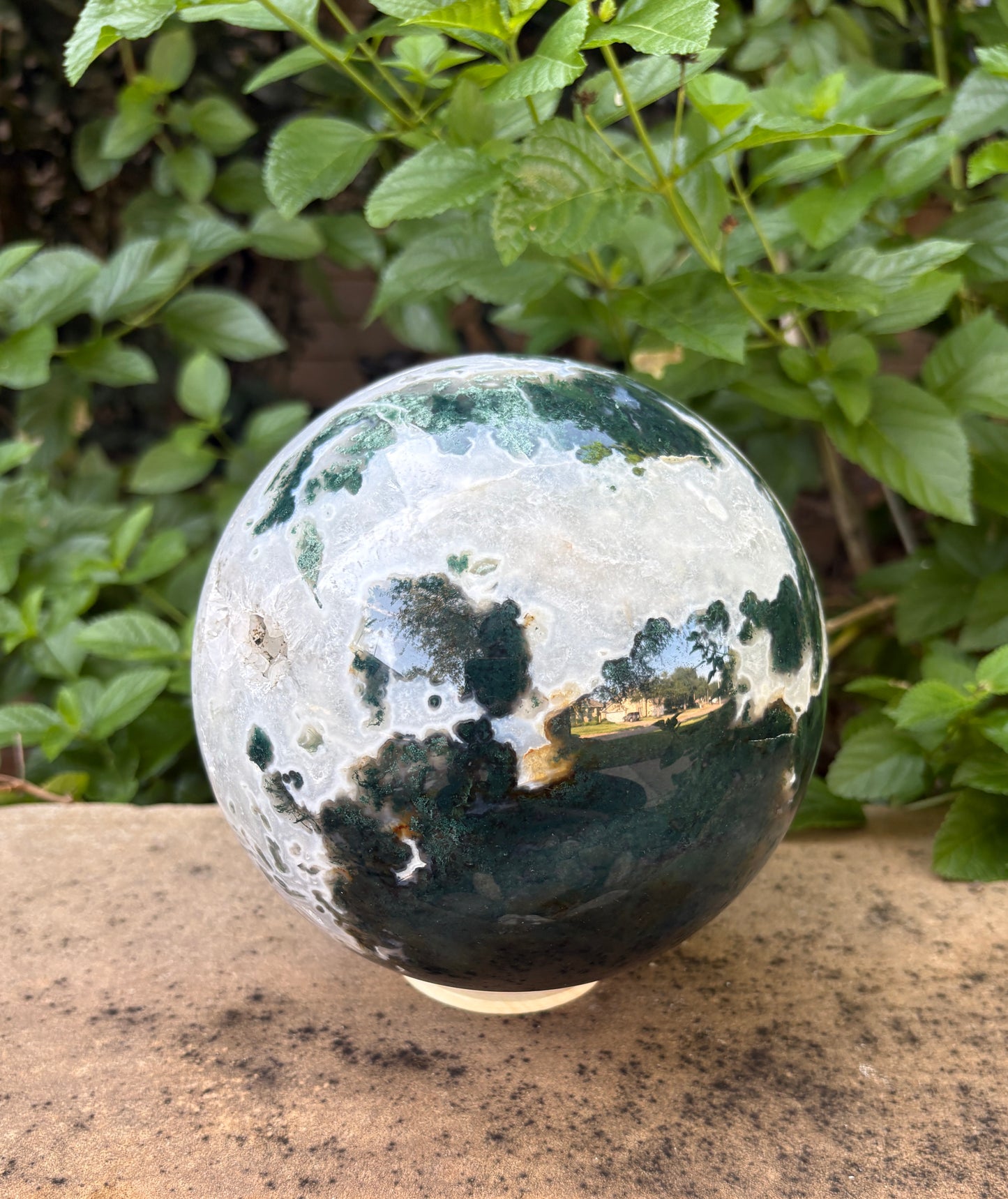 Massive 10 lb. Moss Agate Sphere with Druzy Caverns -  Growth • Grounding • Abundance