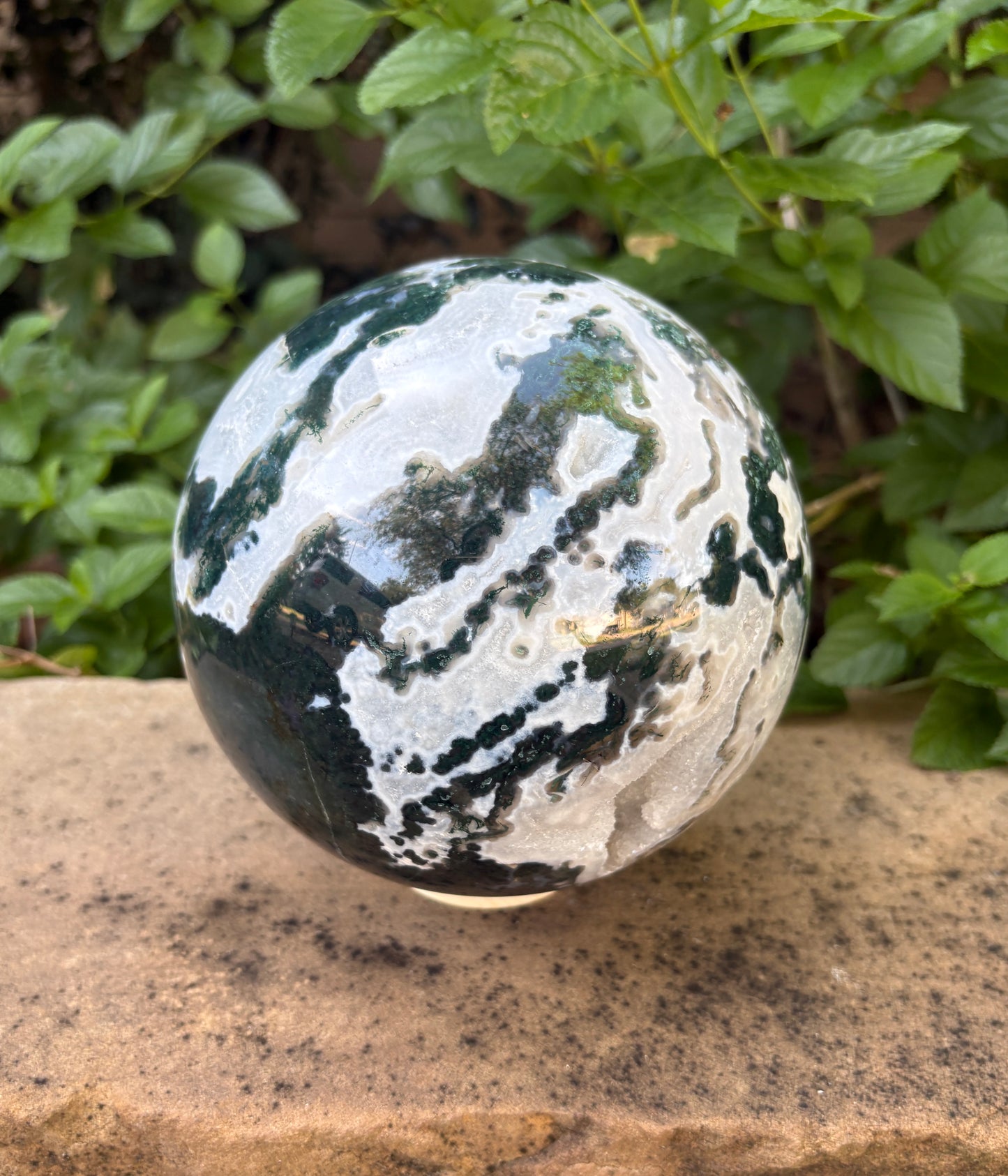 Massive 10 lb. Moss Agate Sphere with Druzy Caverns -  Growth • Grounding • Abundance