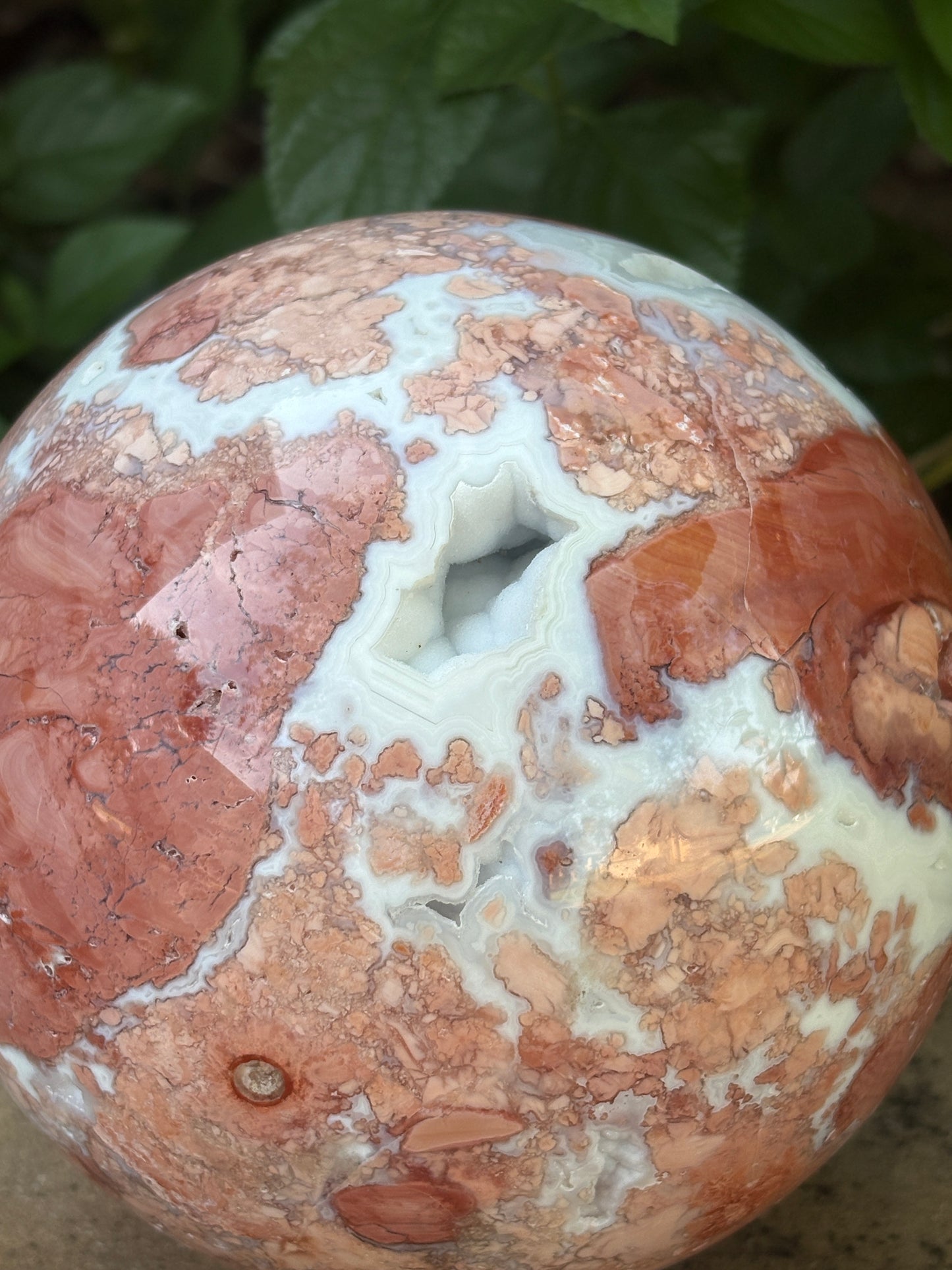 Pink Petal Agate Sphere with Druzy Caverns | 8.38 lb - Nurturing • Grounding • Emotional Balance