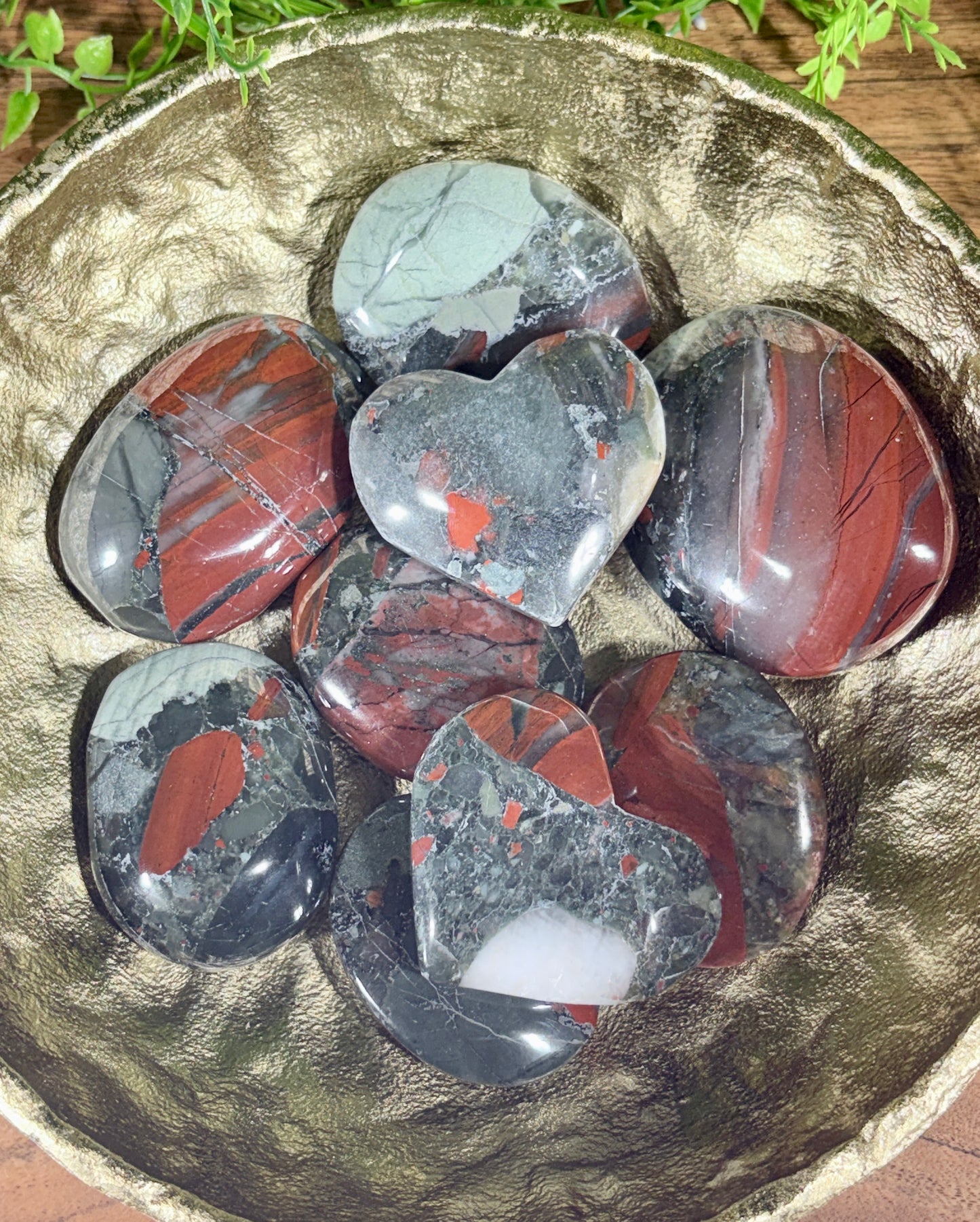 African Bloodstone Palm Stones & Hearts - Courage • Vitality • Grounded Strength