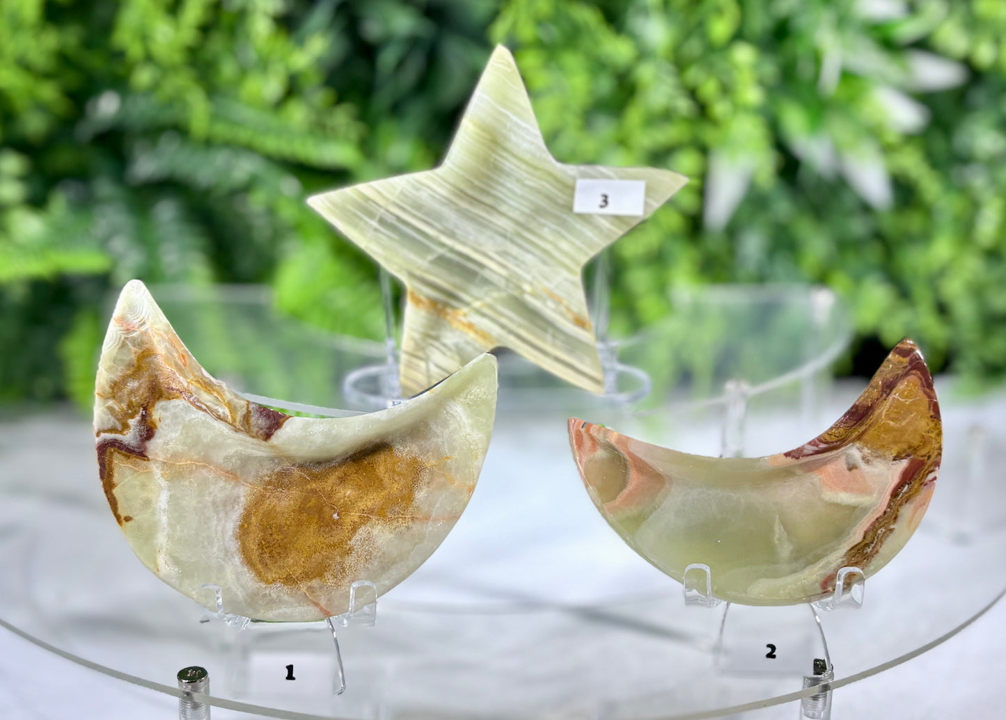 Natural Banded Onyx Crescent Moons & Star - Crystal Tray - Trinket Holder - Peace • Protection • Dreamy Intentions