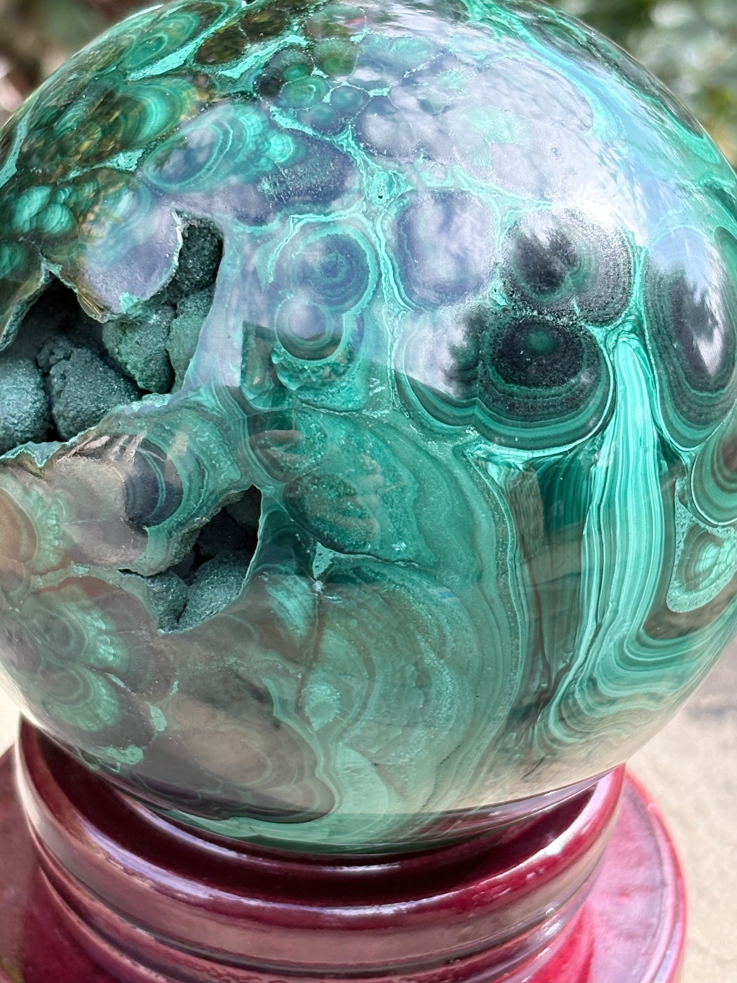 Collector-Grade Malachite Sphere with Natural Druzy Cavern & Ancient Power | Deep Protection | Earth-Born Truth