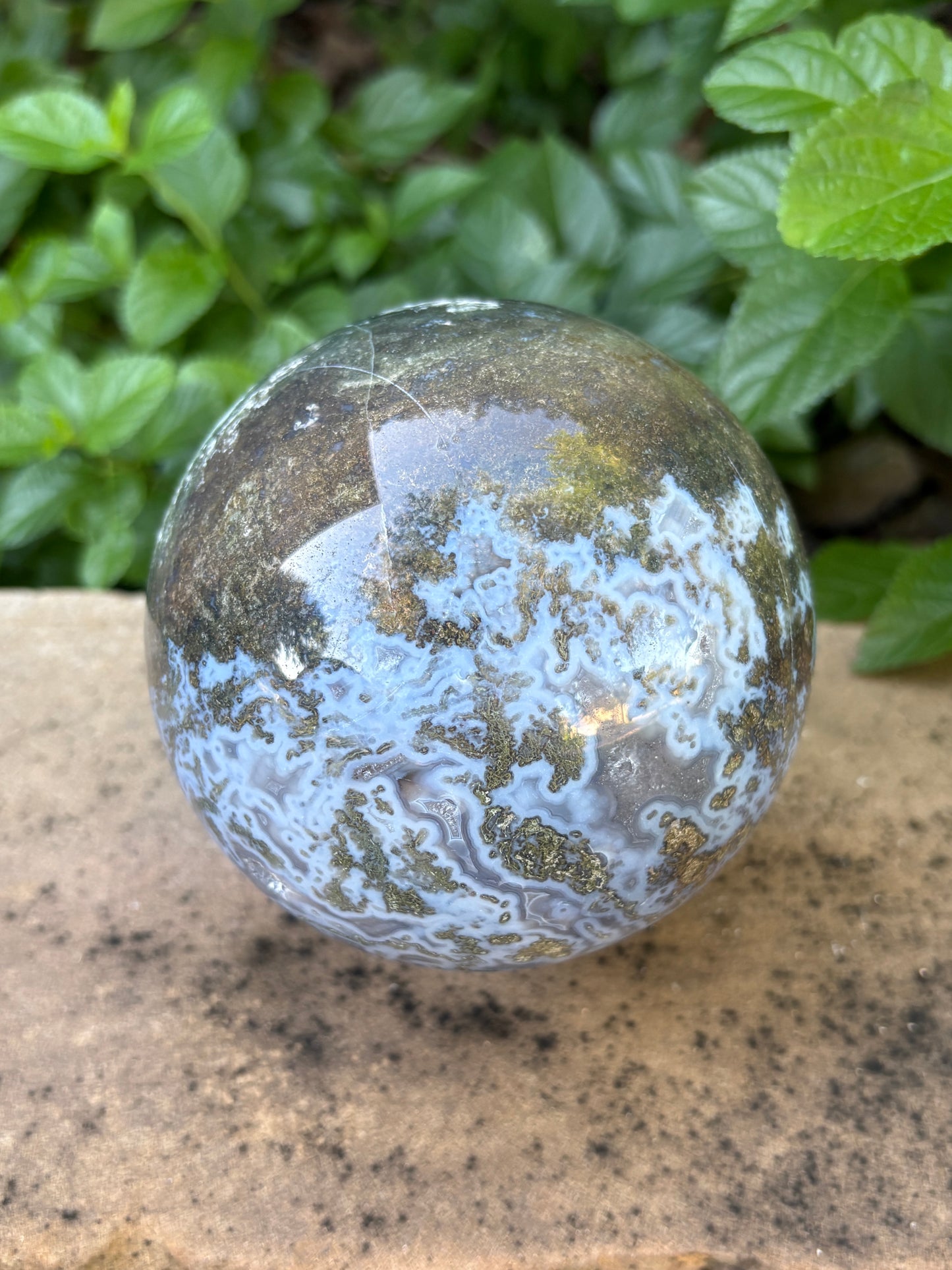 Large Moss Agate Sphere 107mm - 4.28 lbs. - Growth • Abundance • Grounding