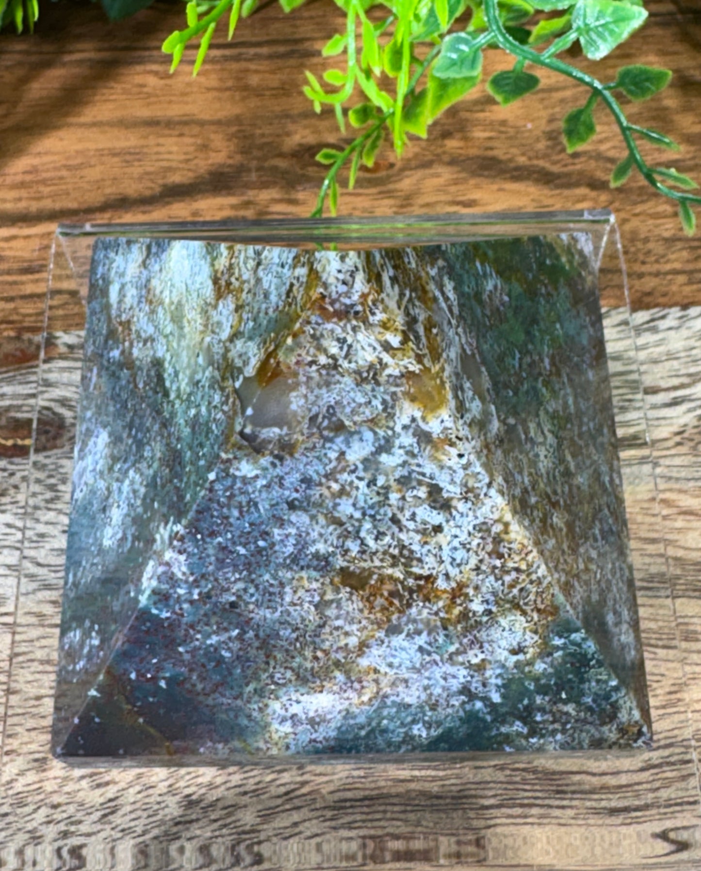 Multicolor Moss Agate Pyramid with Red Iron Oxide - Growth • Grounding • Abundance