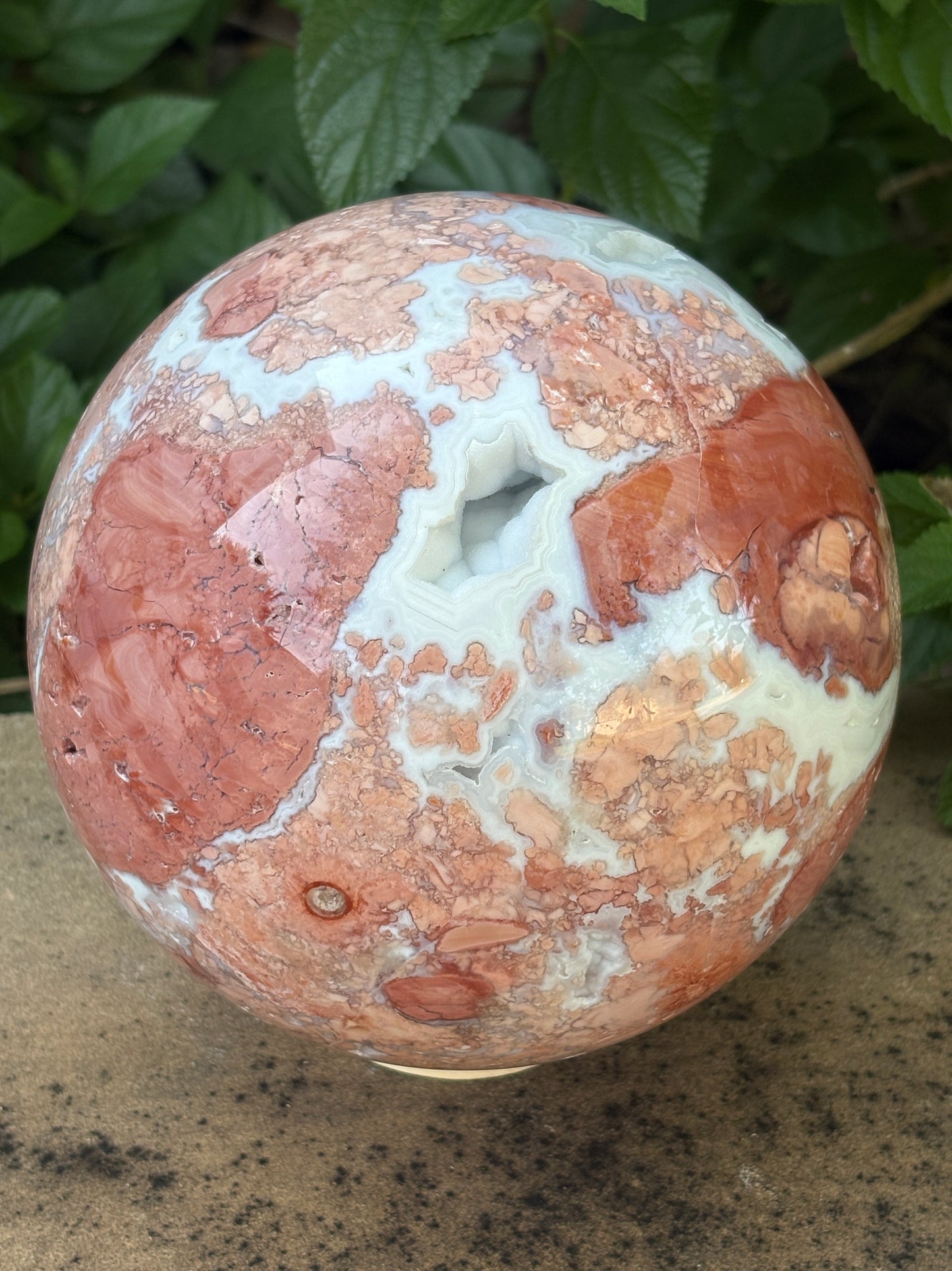 Pink Petal Agate Sphere with Druzy Caverns | 8.38 lb - Nurturing • Grounding • Emotional Balance