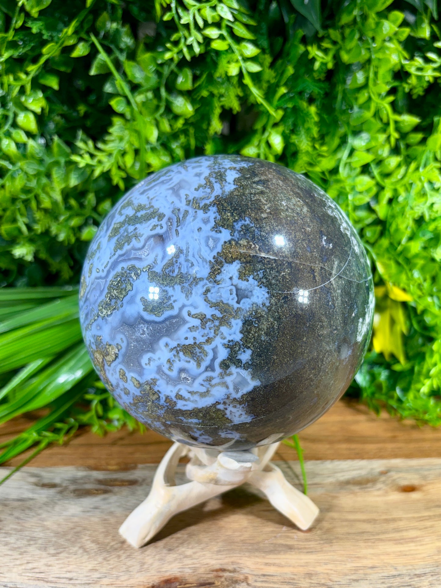 Large Moss Agate Sphere 107mm - 4.28 lbs. - Growth • Abundance • Grounding