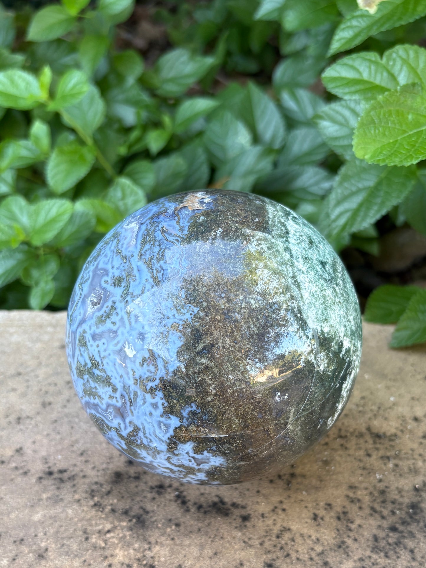 Large Moss Agate Sphere 107mm - 4.28 lbs. - Growth • Abundance • Grounding