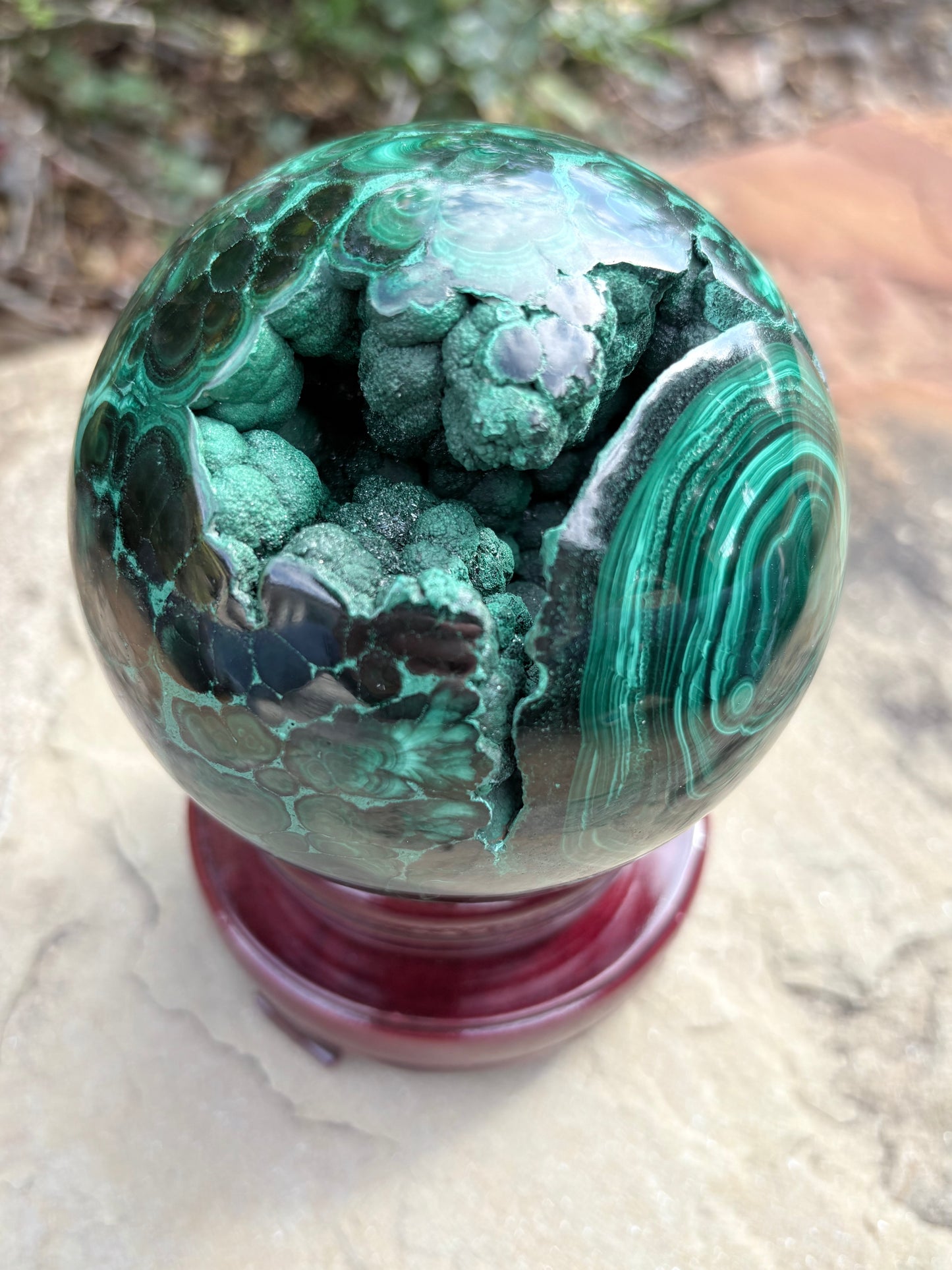 Collector-Grade Malachite Sphere with Natural Druzy Cavern & Ancient Power | Deep Protection | Earth-Born Truth