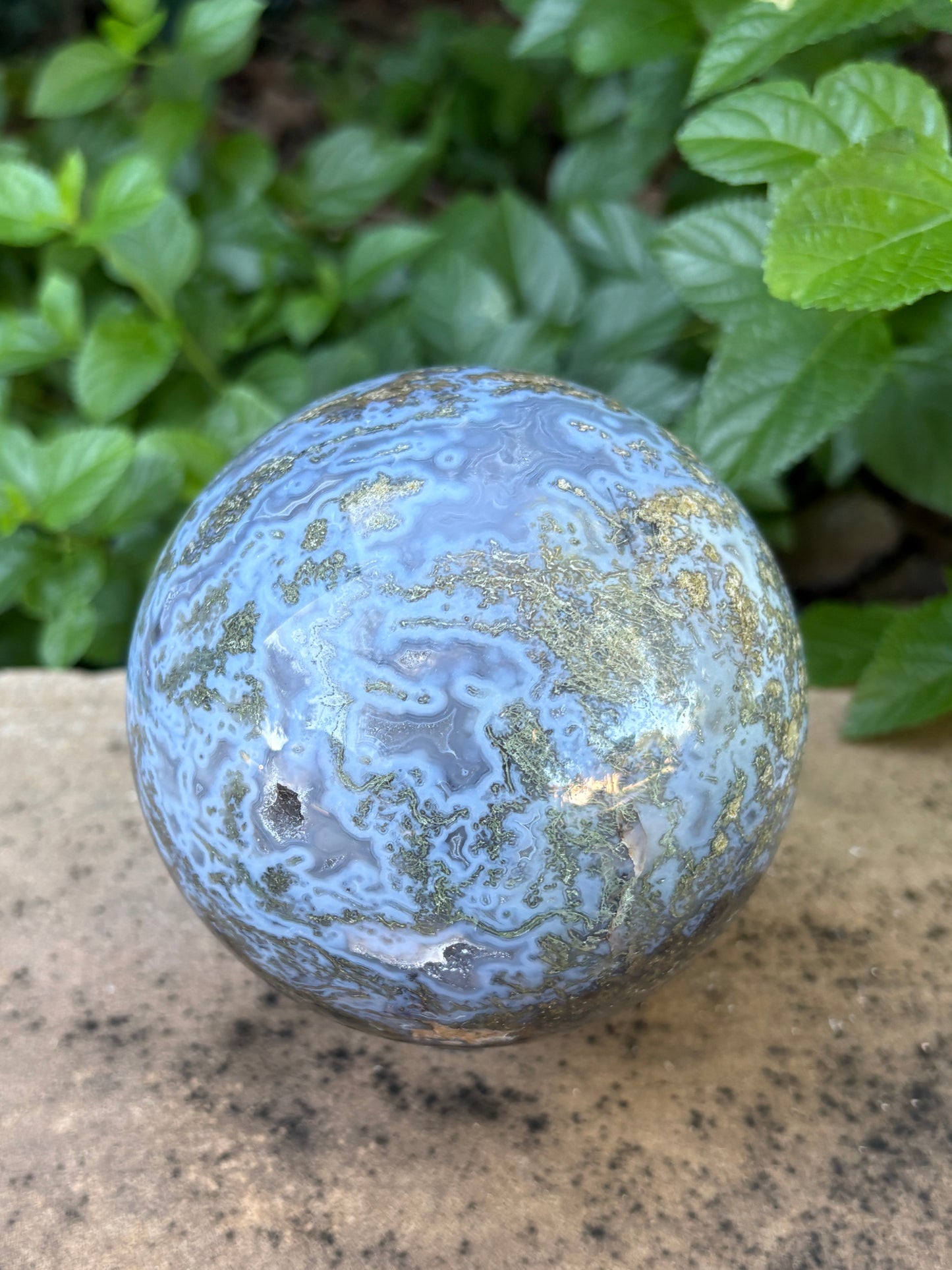 Large Moss Agate Sphere 107mm - 4.28 lbs. - Growth • Abundance • Grounding