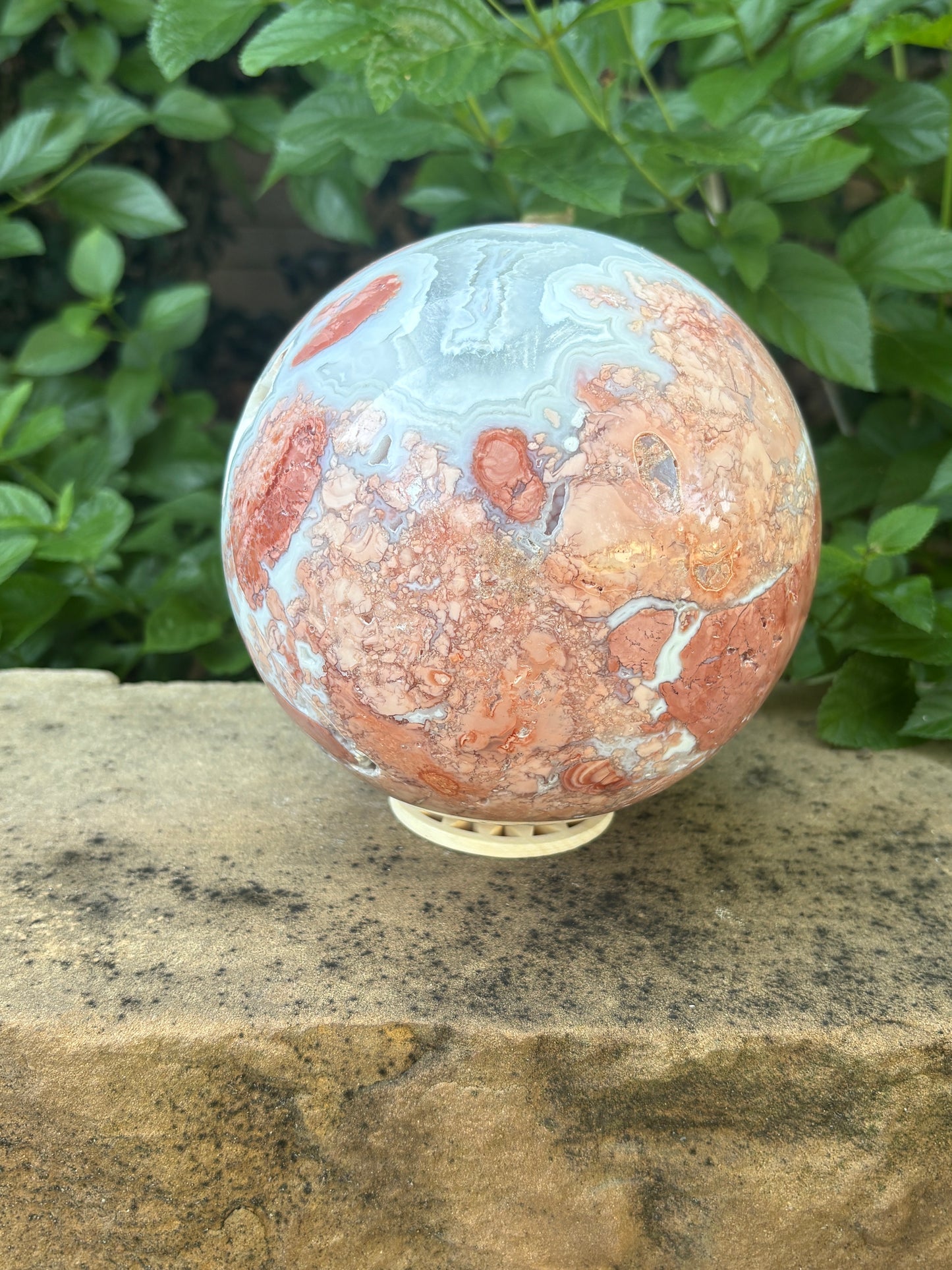 Pink Petal Agate Sphere with Druzy Caverns | 8.38 lb - Nurturing • Grounding • Emotional Balance