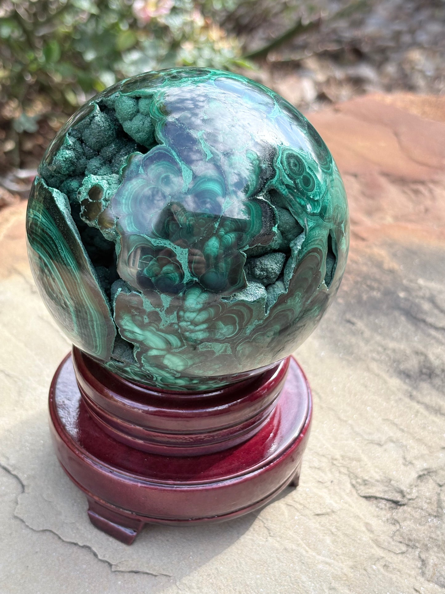 Collector-Grade Malachite Sphere with Natural Druzy Cavern & Ancient Power | Deep Protection | Earth-Born Truth