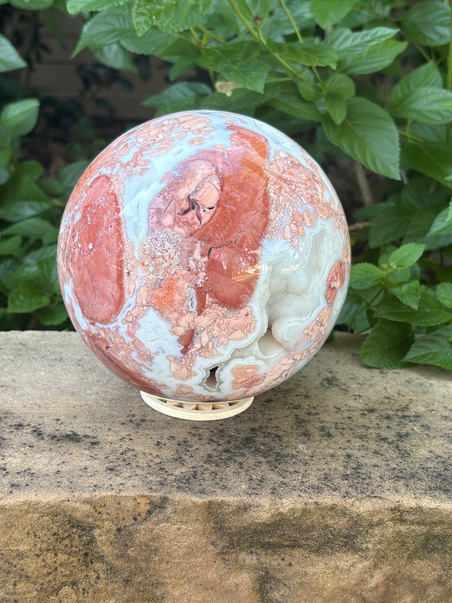 Pink Petal Agate Sphere with Druzy Caverns | 8.38 lb - Nurturing • Grounding • Emotional Balance