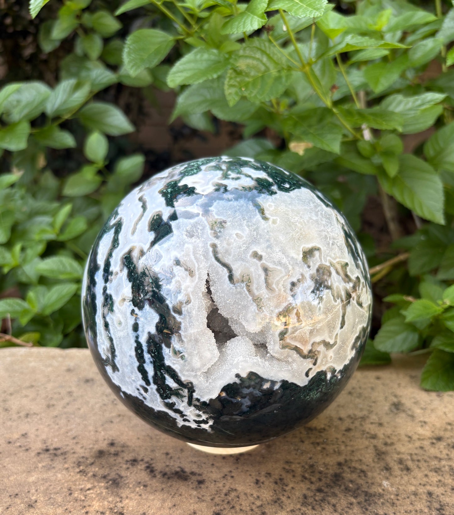 Massive 10 lb. Moss Agate Sphere with Druzy Caverns -  Growth • Grounding • Abundance