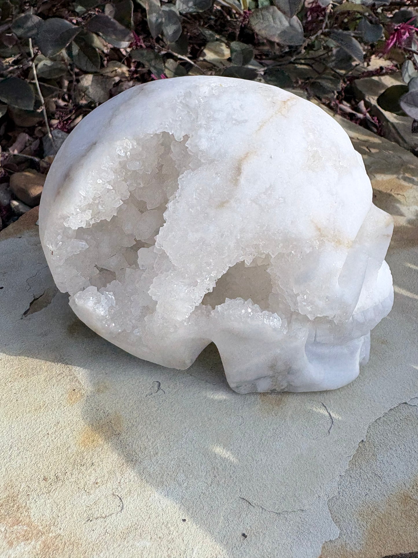 White Quartz Geode Crystal Skull – Clarity • Amplification • Inner Light