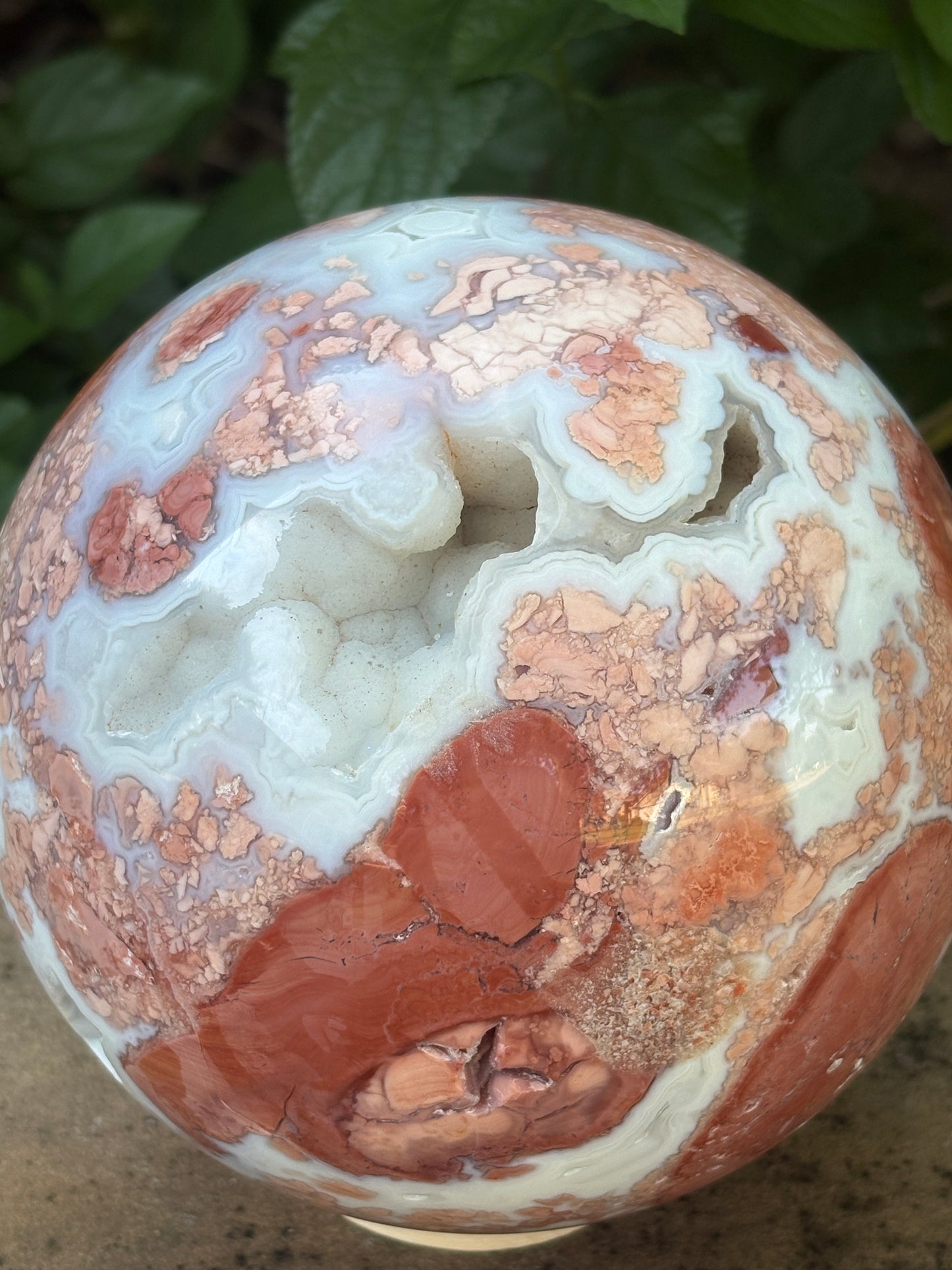 Pink Petal Agate Sphere with Druzy Caverns | 8.38 lb - Nurturing • Grounding • Emotional Balance