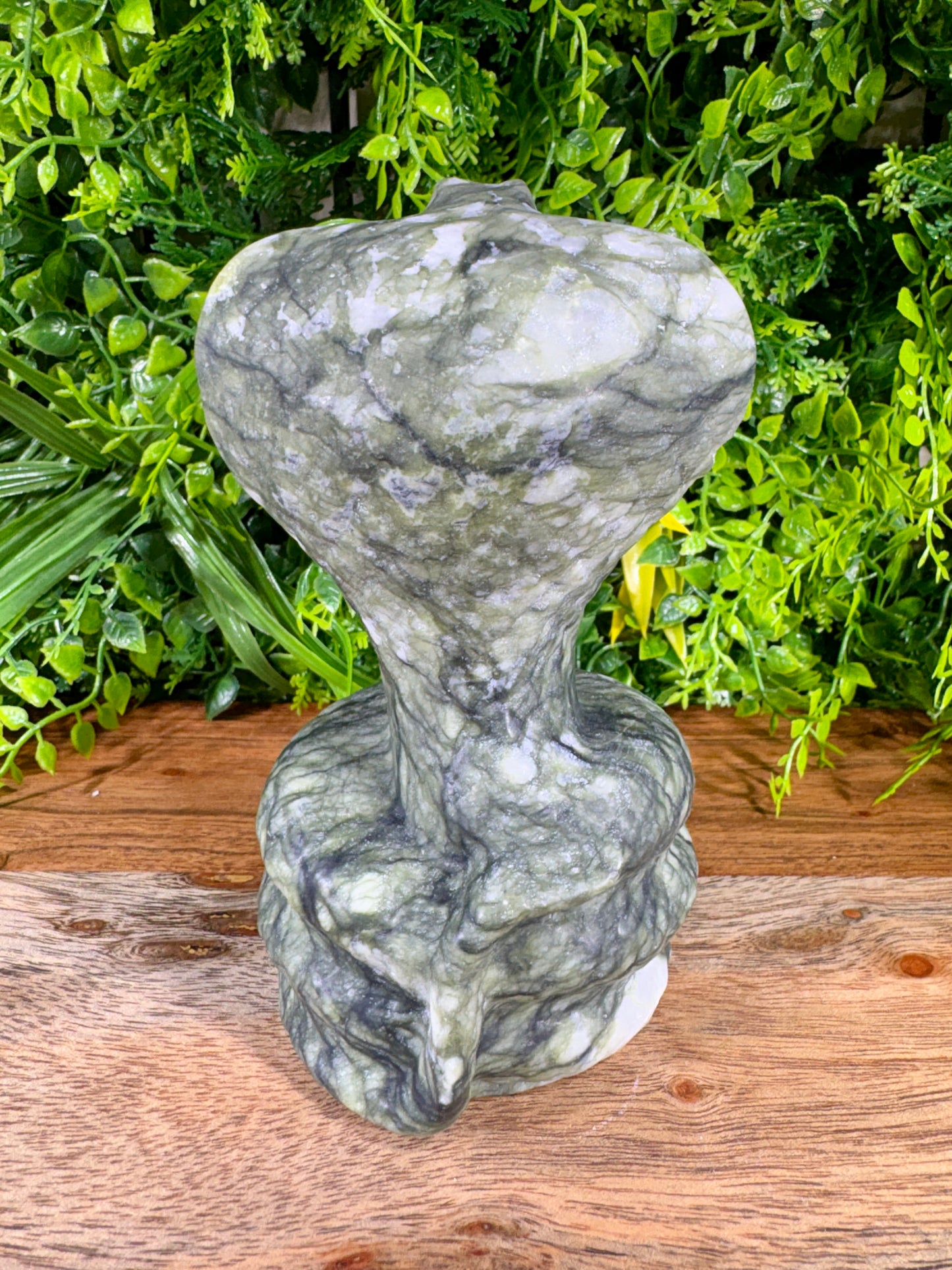 Jade Serpentine Cobra Carving - Large Green Crystal Snake Statue | Protection Décor