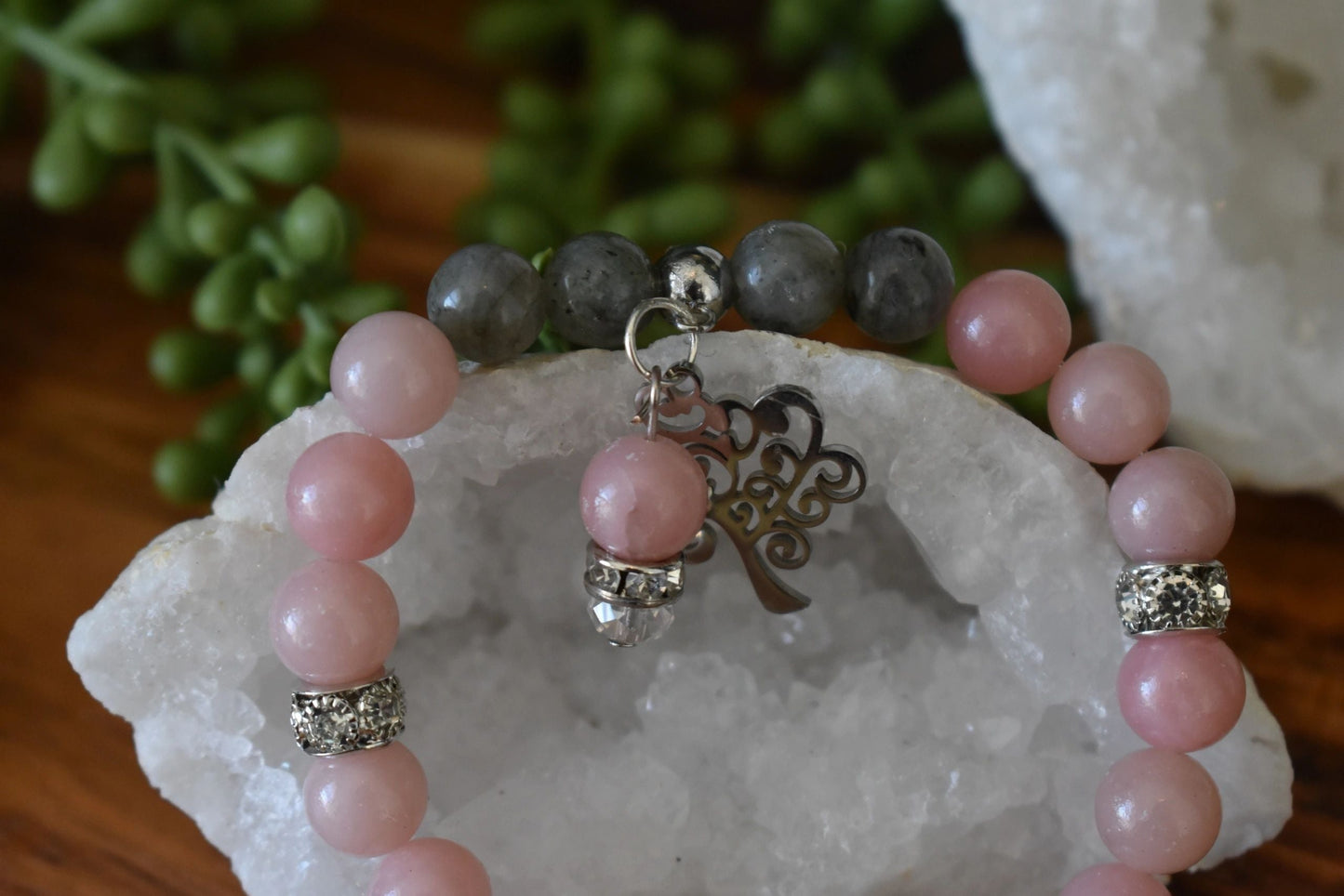 8mm Pink Opal & Labradorite Crystal Bracelet – Emotional Calm • Intuitive Strength • Heart-Centered Balance
