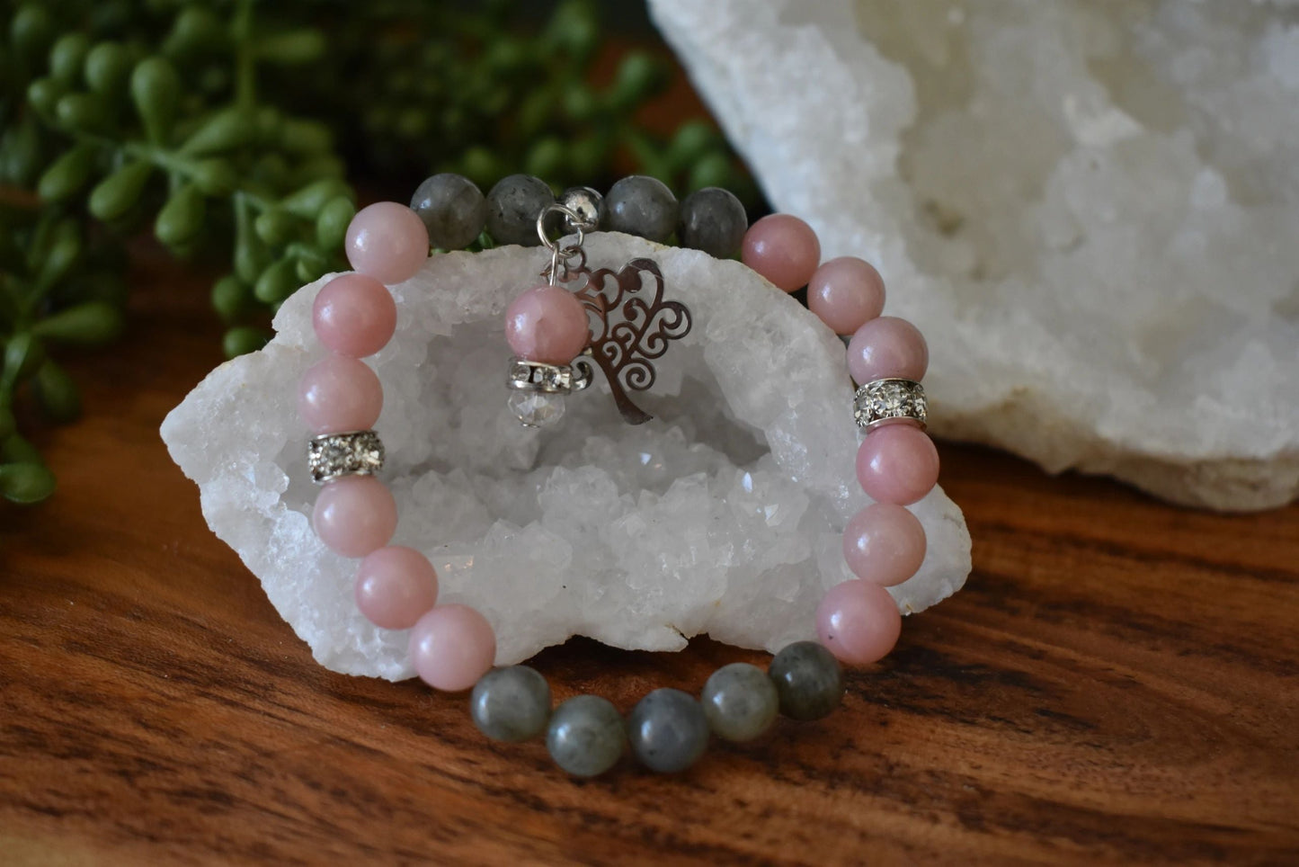 8mm Pink Opal & Labradorite Crystal Bracelet – Emotional Calm • Intuitive Strength • Heart-Centered Balance