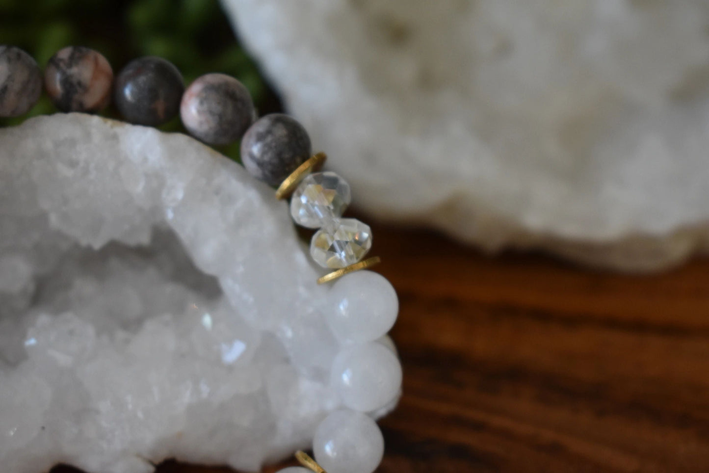8mm Pink Zebra Jasper & Milky Quartz Crystal Bracelet – Courage • Compassion • Emotional Clarity