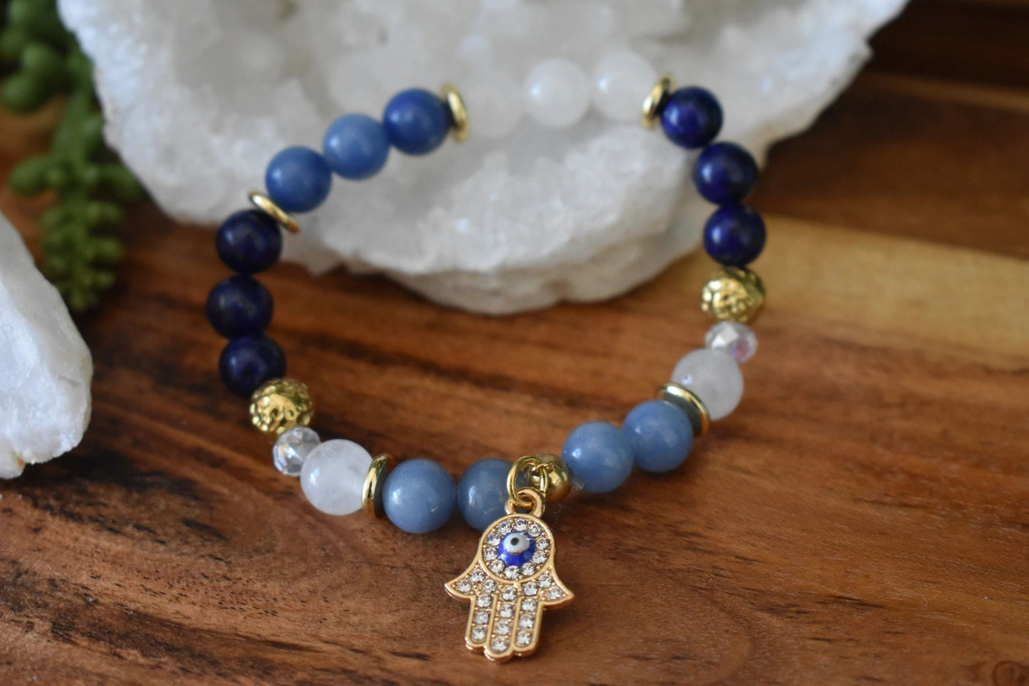 8mm Lapis Lazuli, Blue Aventurine & Milky Quartz Crystal Bracelet – Intuition • Wisdom • Energetic Flow