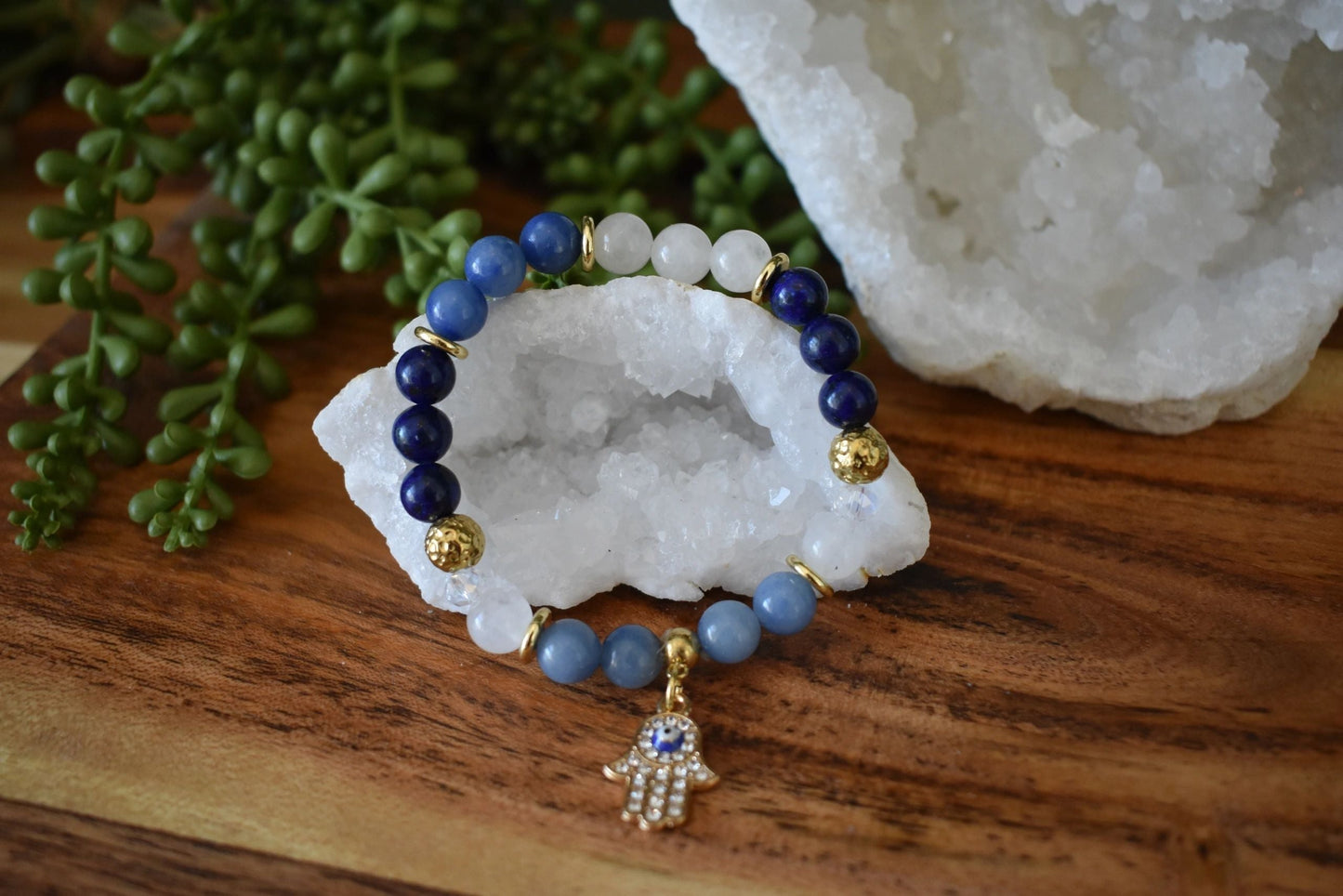 8mm Lapis Lazuli, Blue Aventurine & Milky Quartz Crystal Bracelet – Intuition • Wisdom • Energetic Flow