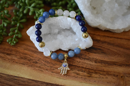 8mm Lapis Lazuli, Blue Aventurine & Milky Quartz Crystal Bracelet – Intuition • Wisdom • Energetic Flow