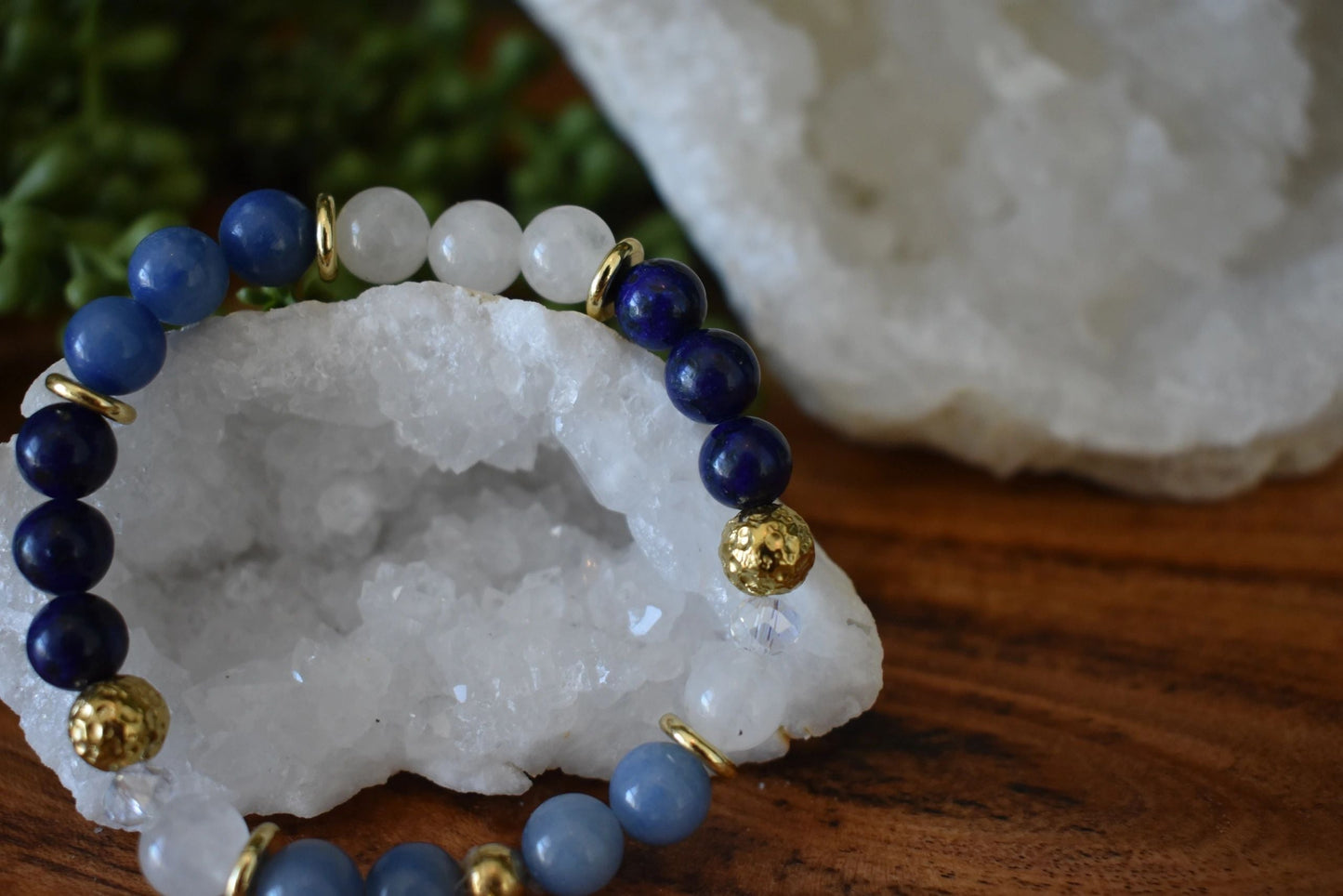 8mm Lapis Lazuli, Blue Aventurine & Milky Quartz Crystal Bracelet – Intuition • Wisdom • Energetic Flow