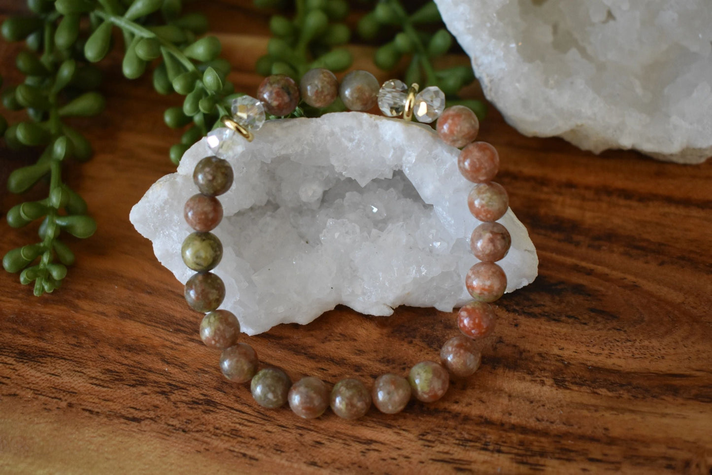 8mm Gold Unakite Crystal Bracelet – Grounded Growth • Emotional Balance • Earth Wisdom