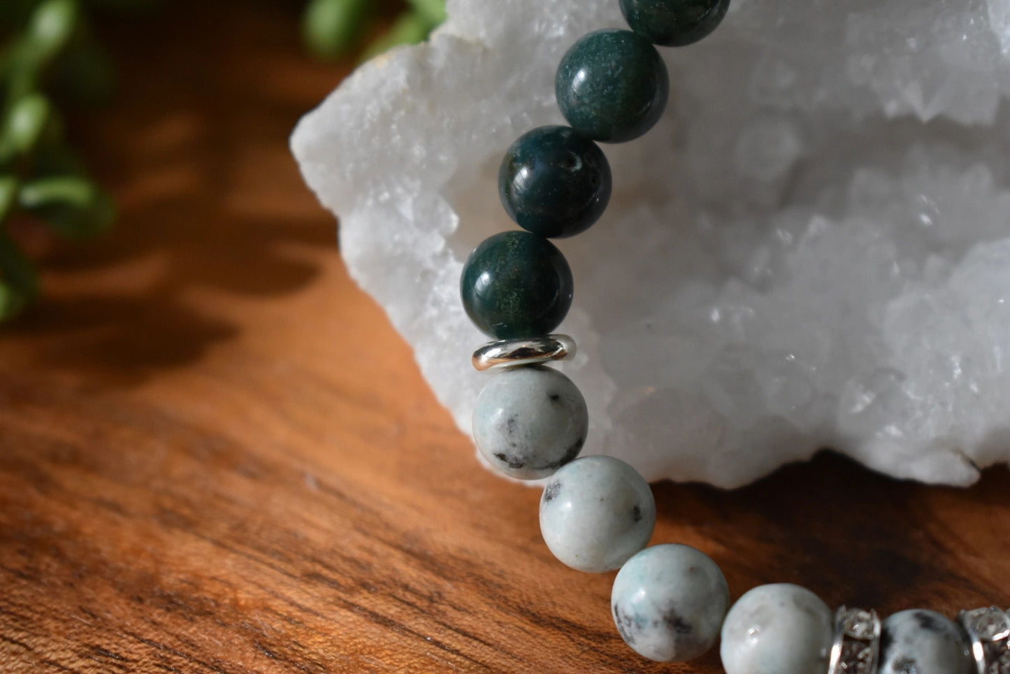 8mm Green Jasper & Lotus Jasper Crystal Bracelet – Grounding • Growth • Emotional Balance