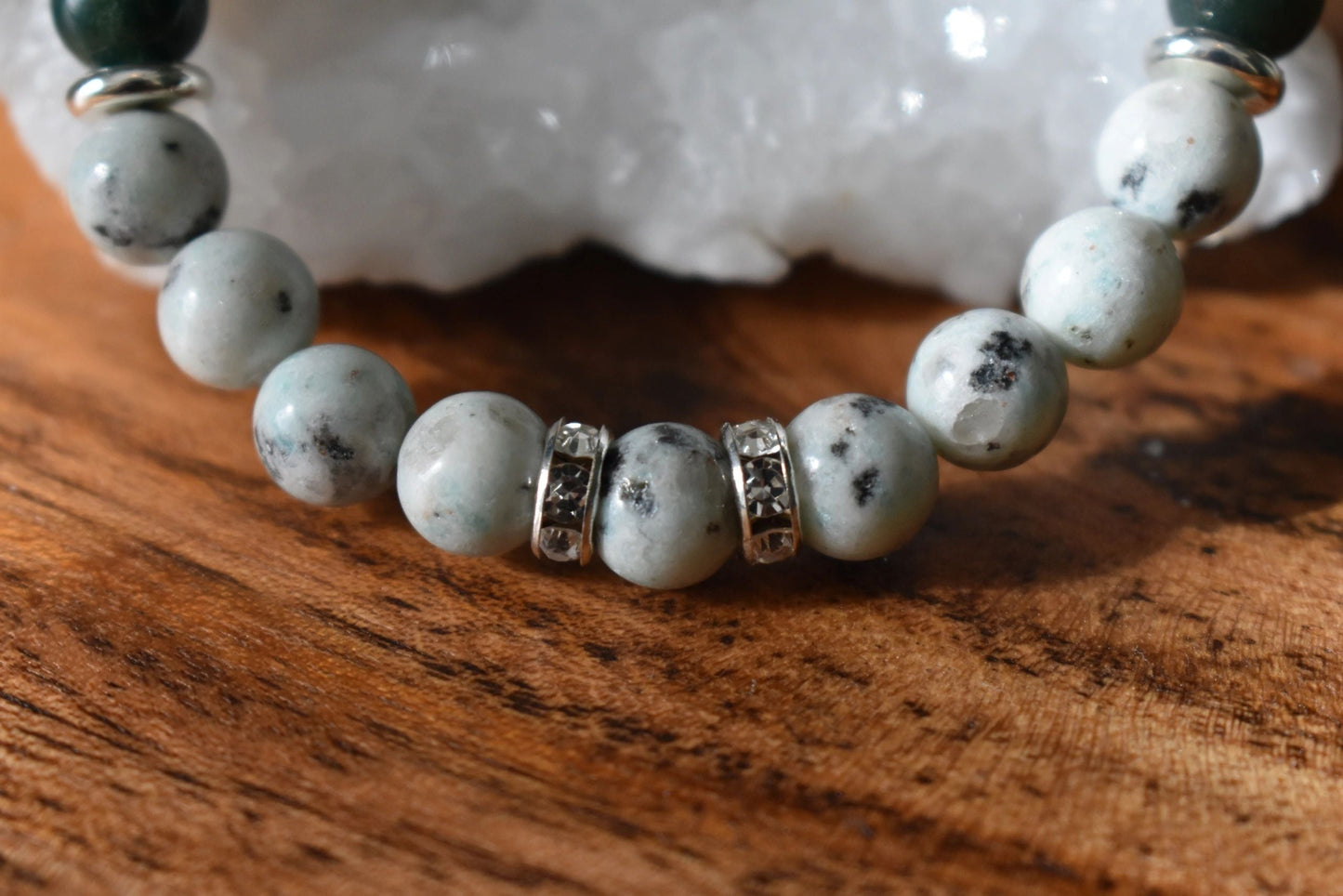 8mm Green Jasper & Lotus Jasper Crystal Bracelet – Grounding • Growth • Emotional Balance