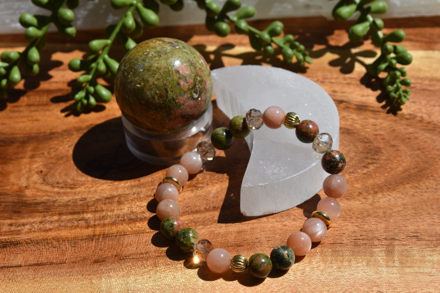 8mm Peach Moonstone Unakite Crystal Bracelet Bundle – Intuition • Grounding • Emotional Wisdom