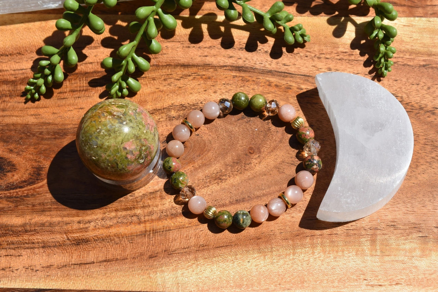 8mm Peach Moonstone Unakite Crystal Bracelet Bundle – Intuition • Grounding • Emotional Wisdom