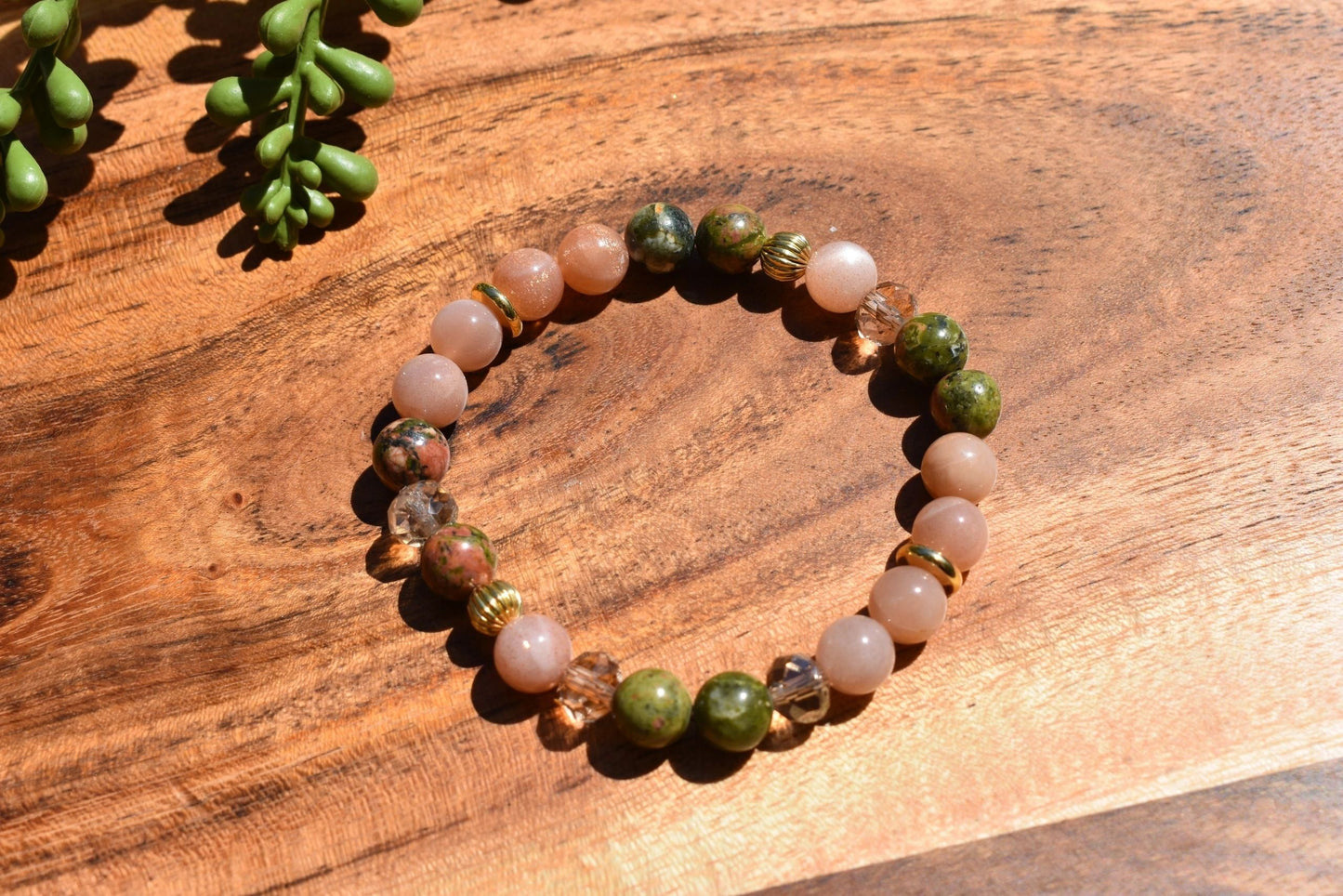 8mm Peach Moonstone Unakite Crystal Bracelet Bundle – Intuition • Grounding • Emotional Wisdom