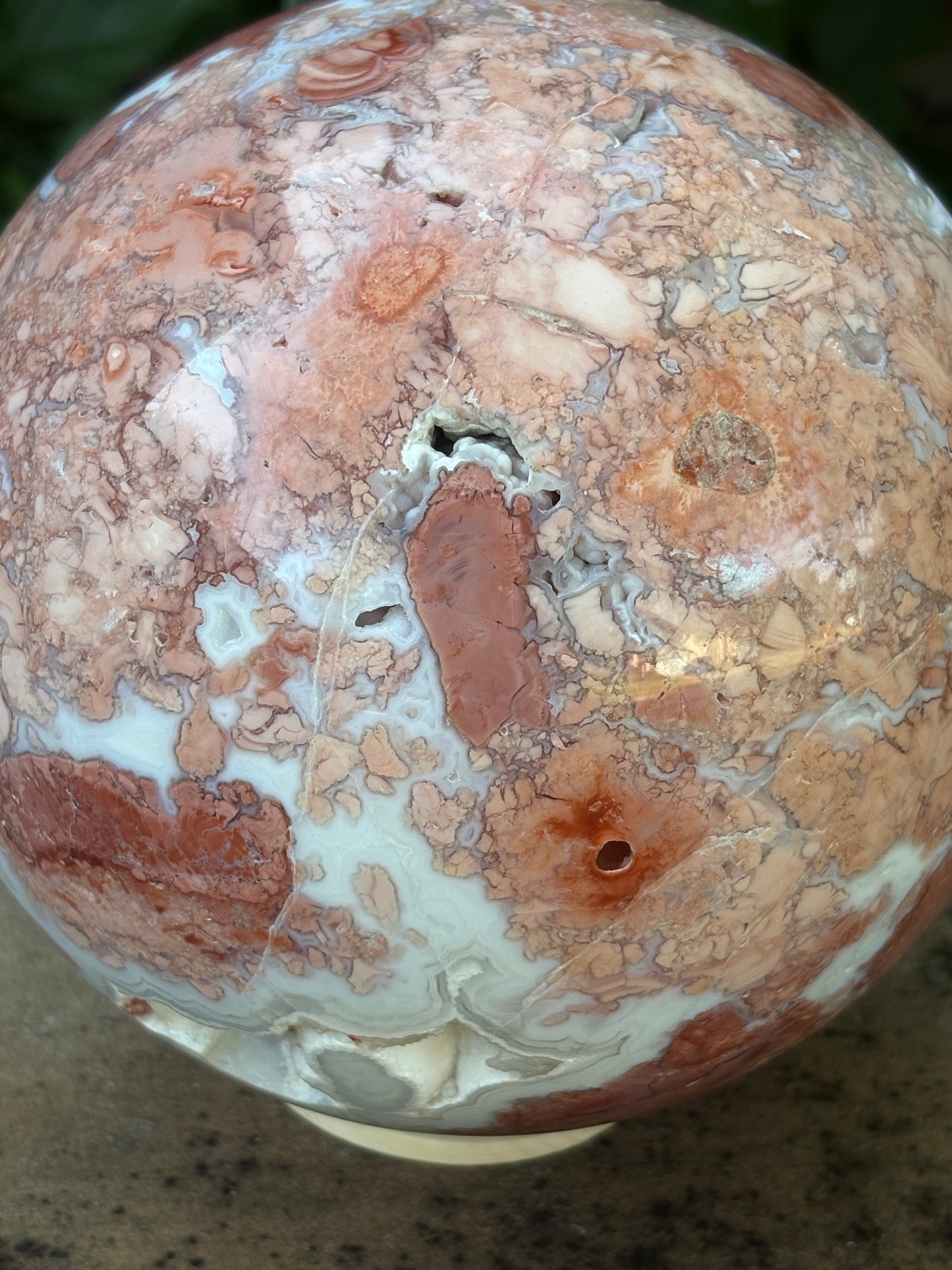 Pink Petal Agate Sphere with Druzy Caverns | 8.38 lb - Nurturing • Grounding • Emotional Balance