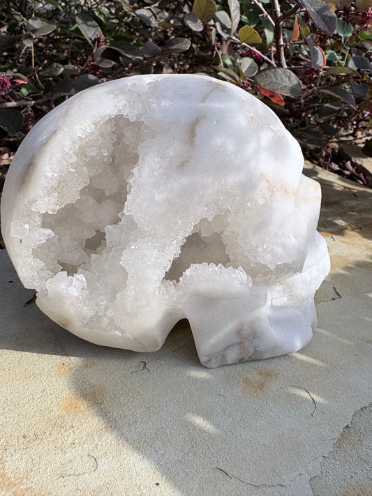 White Quartz Geode Crystal Skull – Clarity • Amplification • Inner Light