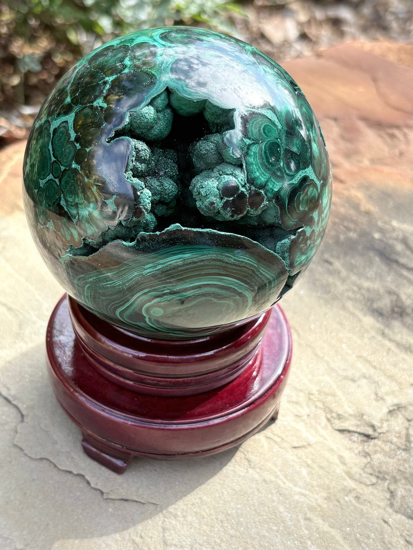 Collector-Grade Malachite Sphere with Natural Druzy Cavern & Ancient Power | Deep Protection | Earth-Born Truth