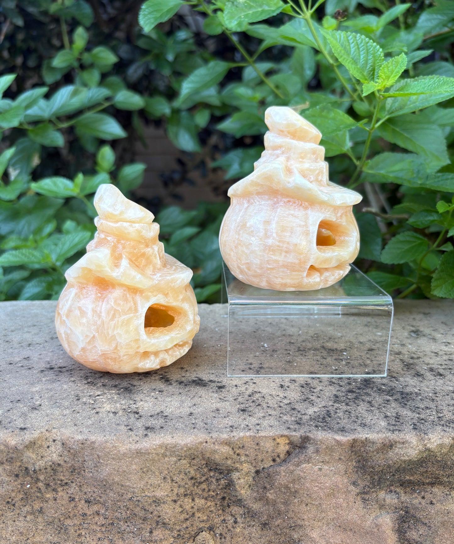 Carved Orange Calcite Jack-o- Lantern with Wizard Hat - Pumpkin Magic | Joy, Confidence & Seasonal Spark
