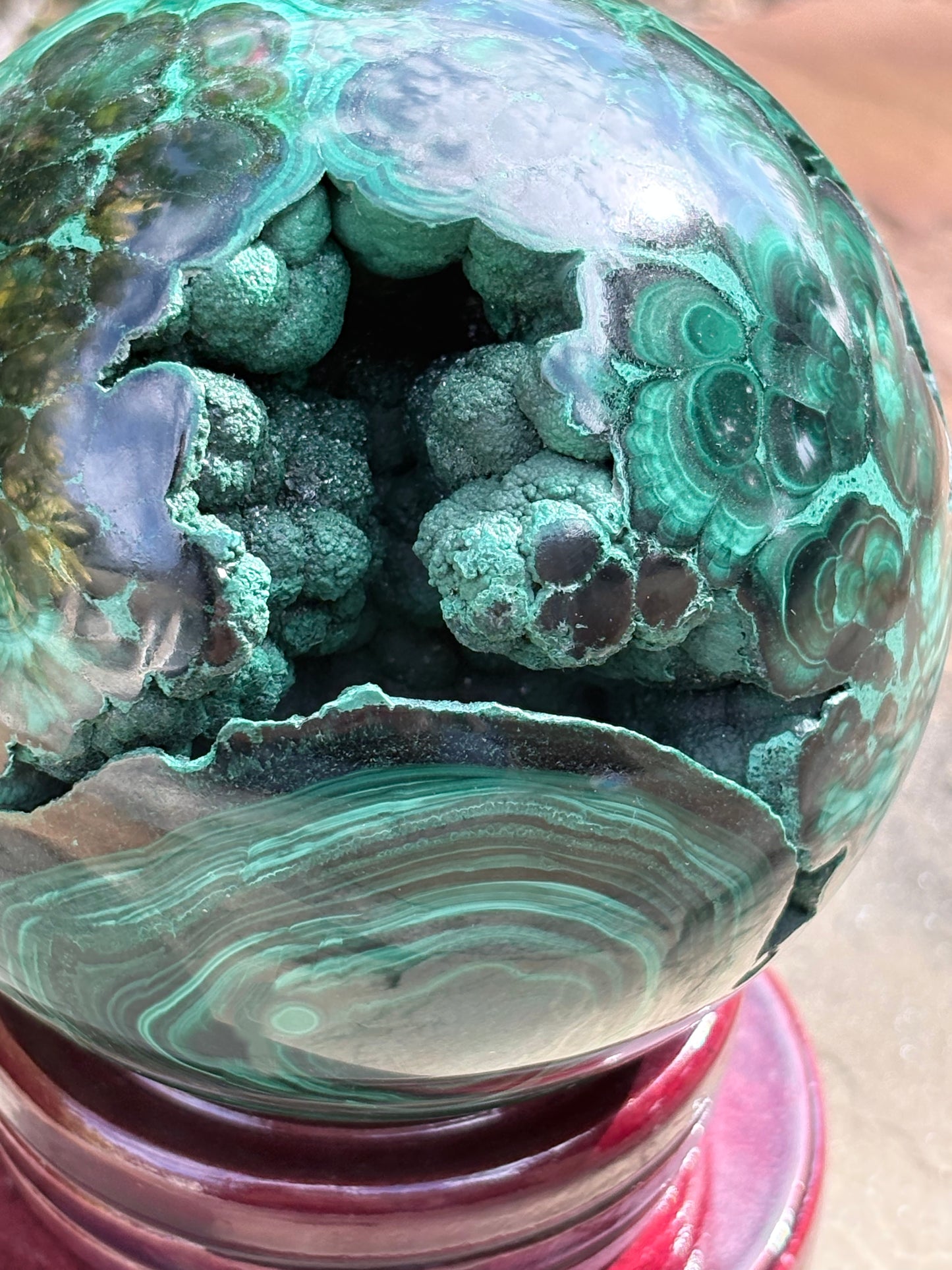 Collector-Grade Malachite Sphere with Natural Druzy Cavern & Ancient Power | Deep Protection | Earth-Born Truth