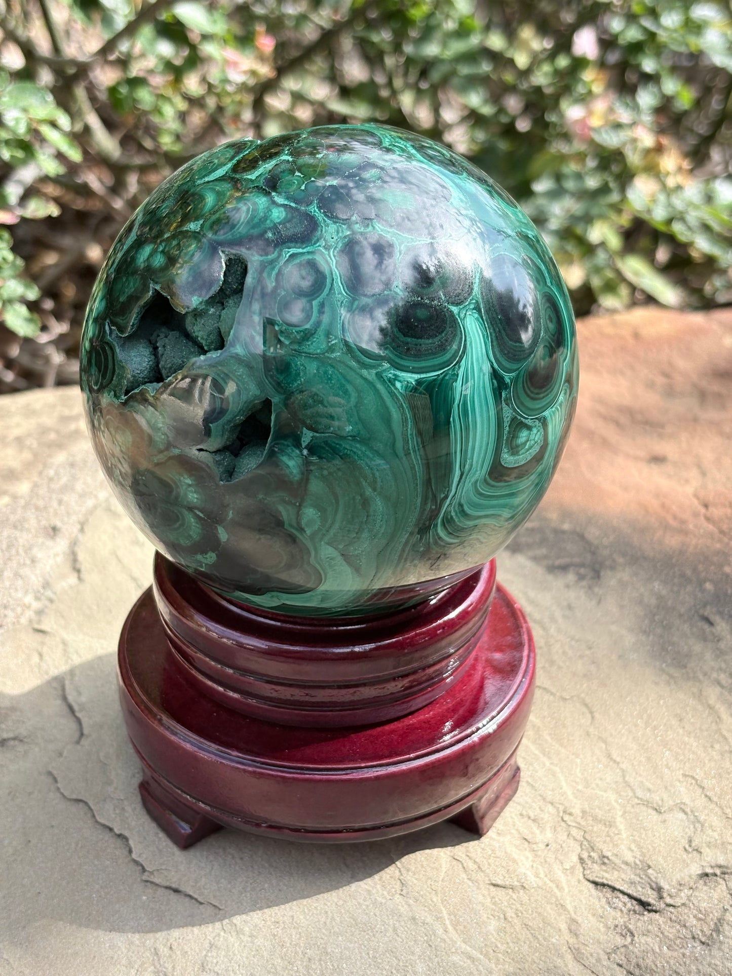 Collector-Grade Malachite Sphere with Natural Druzy Cavern & Ancient Power | Deep Protection | Earth-Born Truth